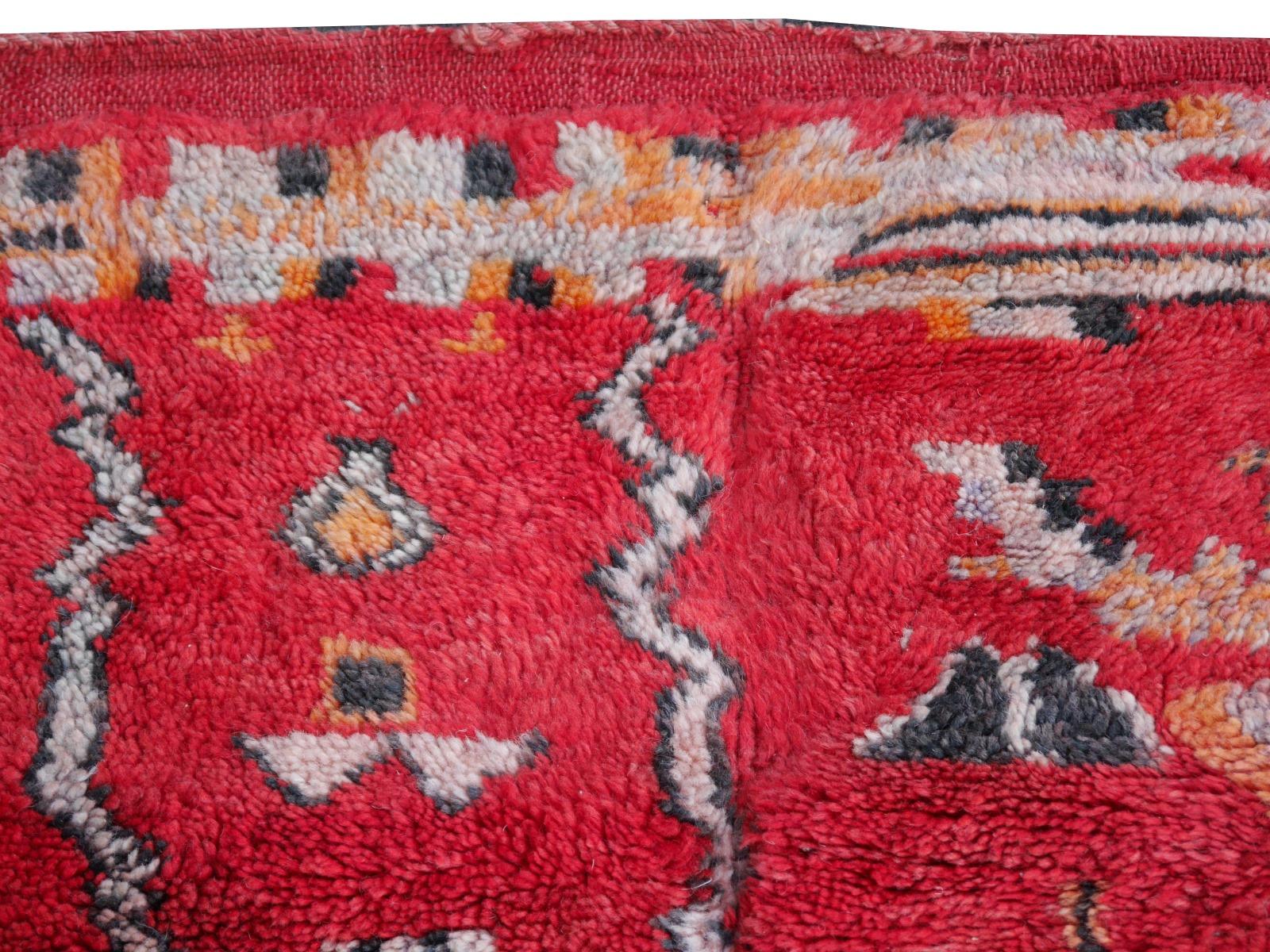 Large Red Moroccan Vintage Rug North African Tribal Design Djoharian Collection For Sale 4