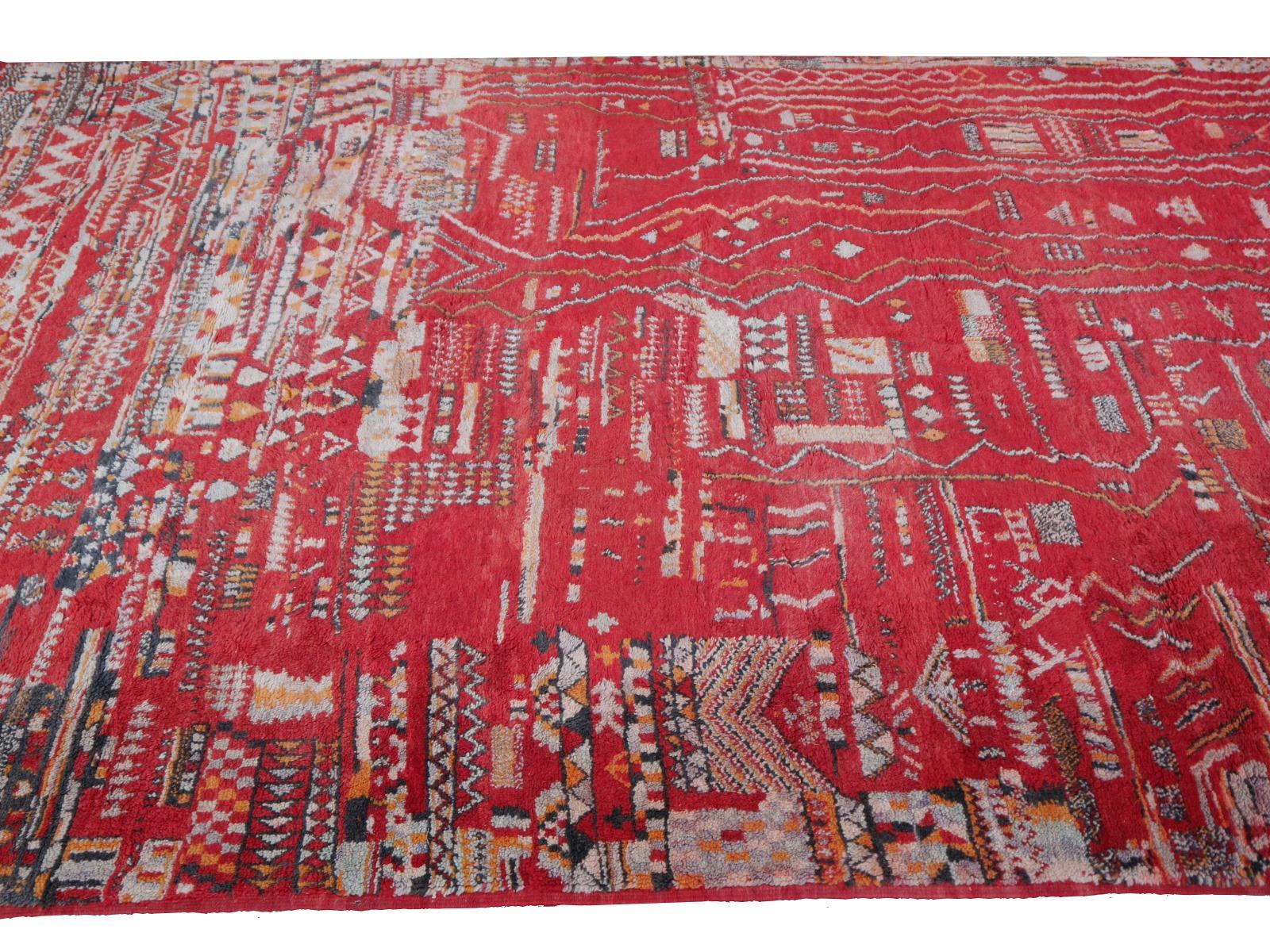 Large Red Moroccan Vintage Rug North African Tribal Design Djoharian Collection For Sale 5
