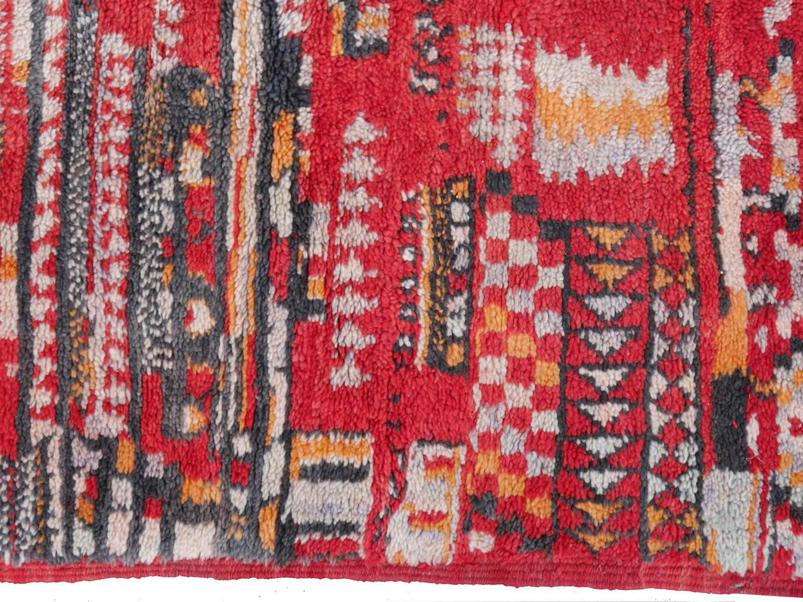 Large Red Moroccan Vintage Rug North African Tribal Design Djoharian Collection For Sale 6