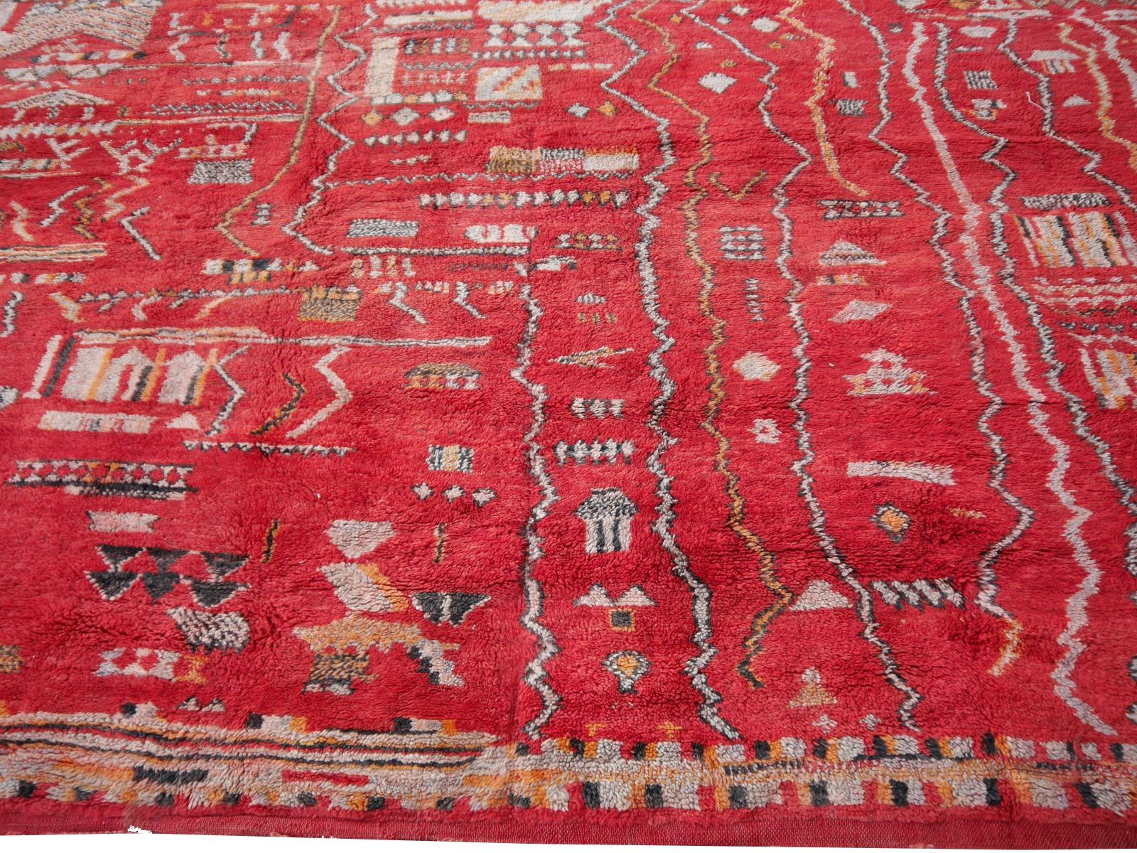 Large Red Moroccan Vintage Rug North African Tribal Design Djoharian Collection For Sale 9