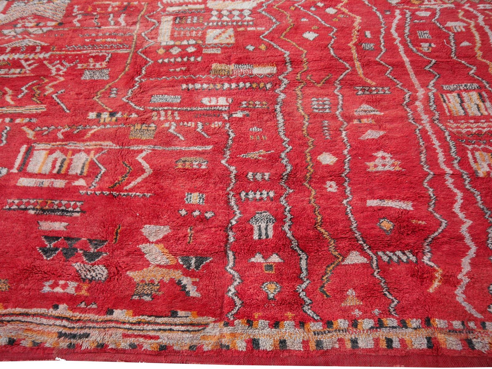 Large Red Moroccan Vintage Rug North African Tribal Design Djoharian Collection 9