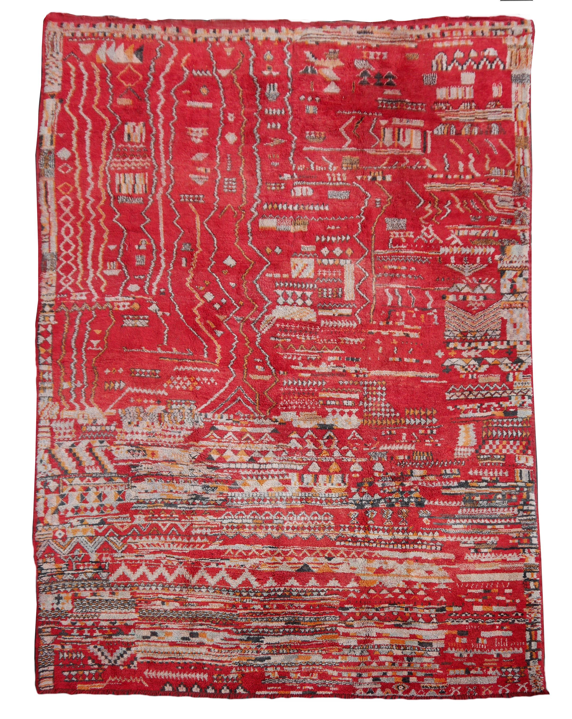 Large Red Moroccan Vintage Rug North African Tribal Design Djoharian Collection For Sale 10