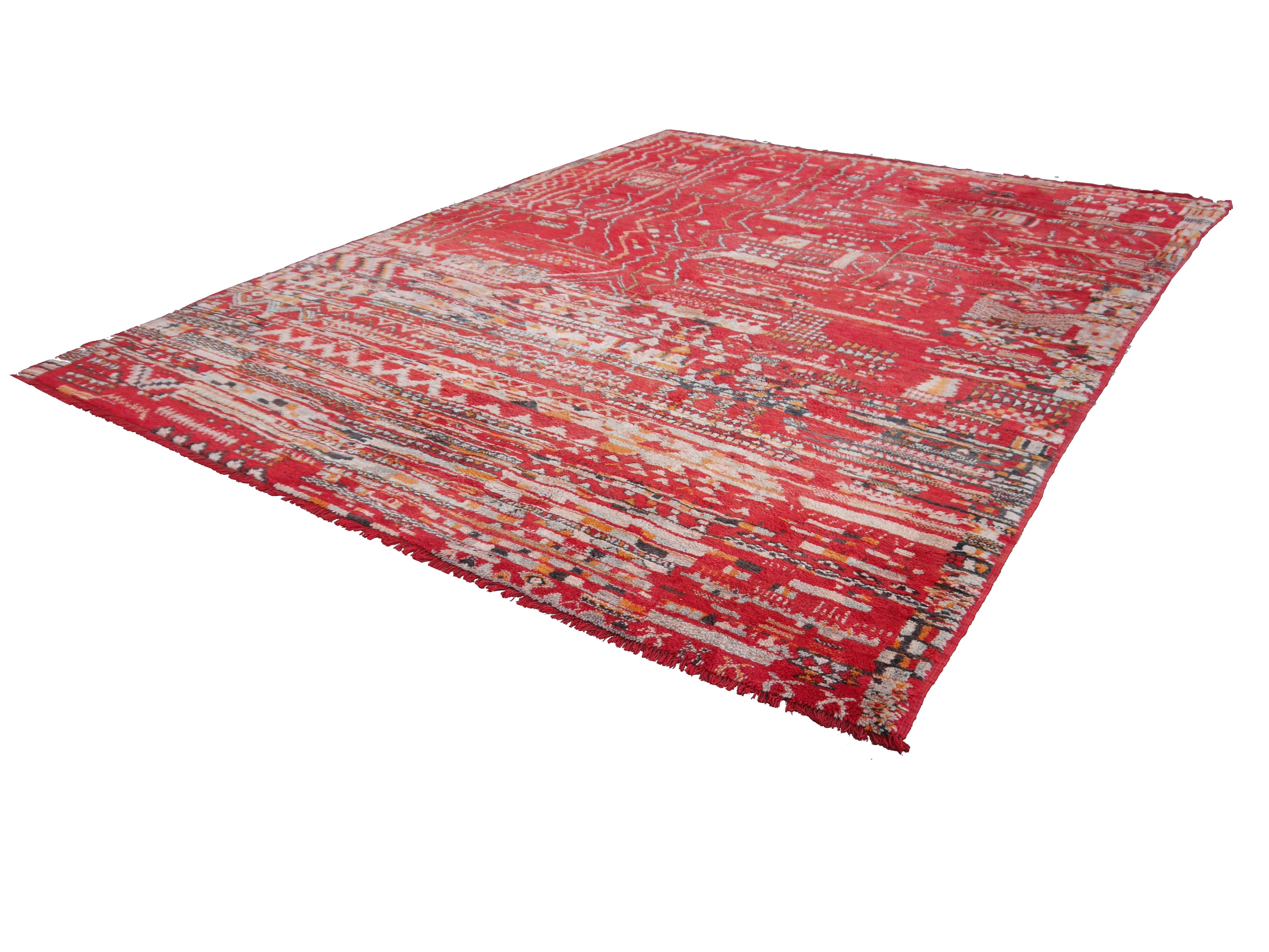 Large Red Moroccan Vintage Rug North African Tribal Design Djoharian Collection For Sale 11