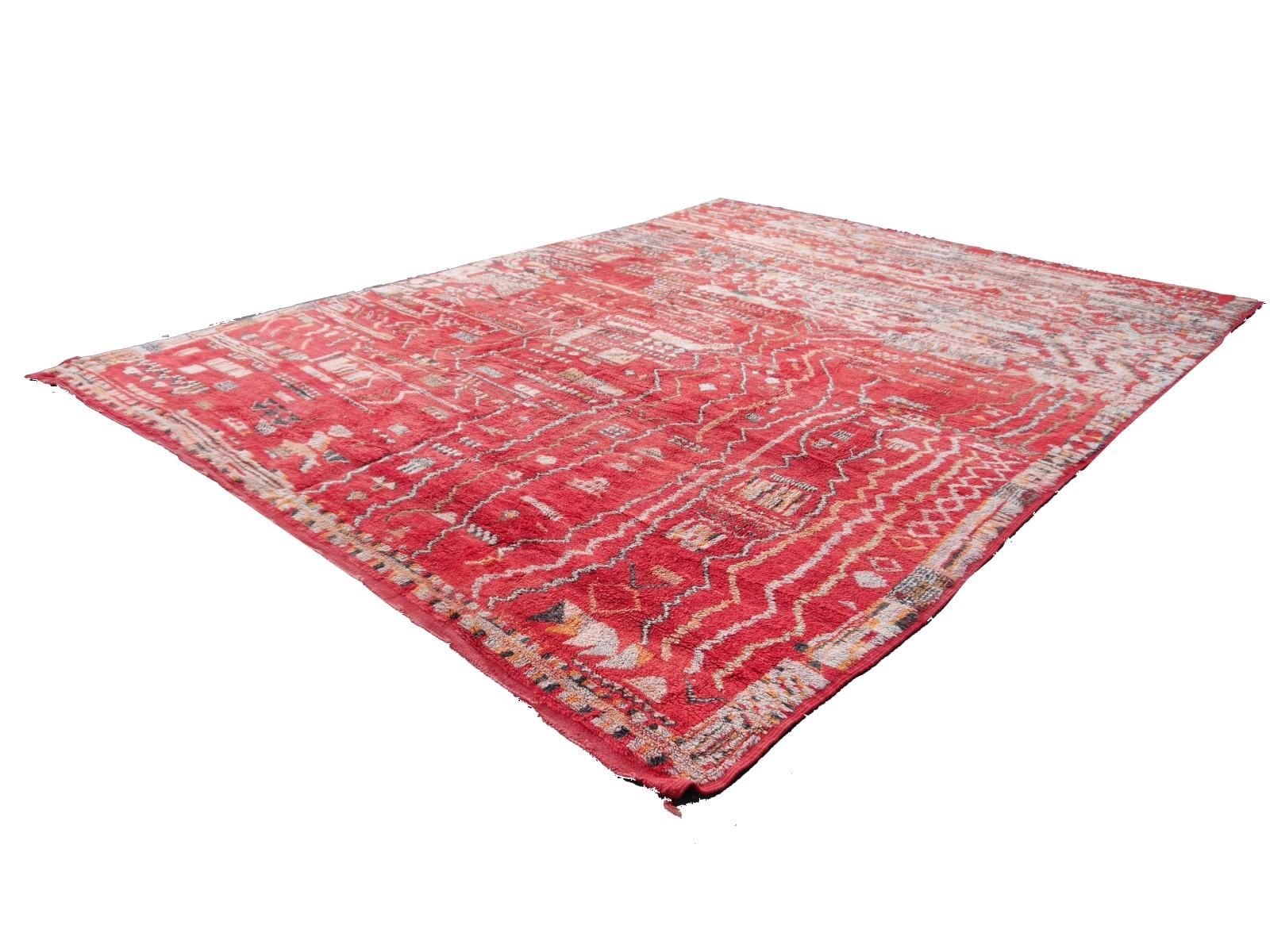 Hand-Knotted Large Red Moroccan Vintage Rug North African Tribal Design Djoharian Collection For Sale