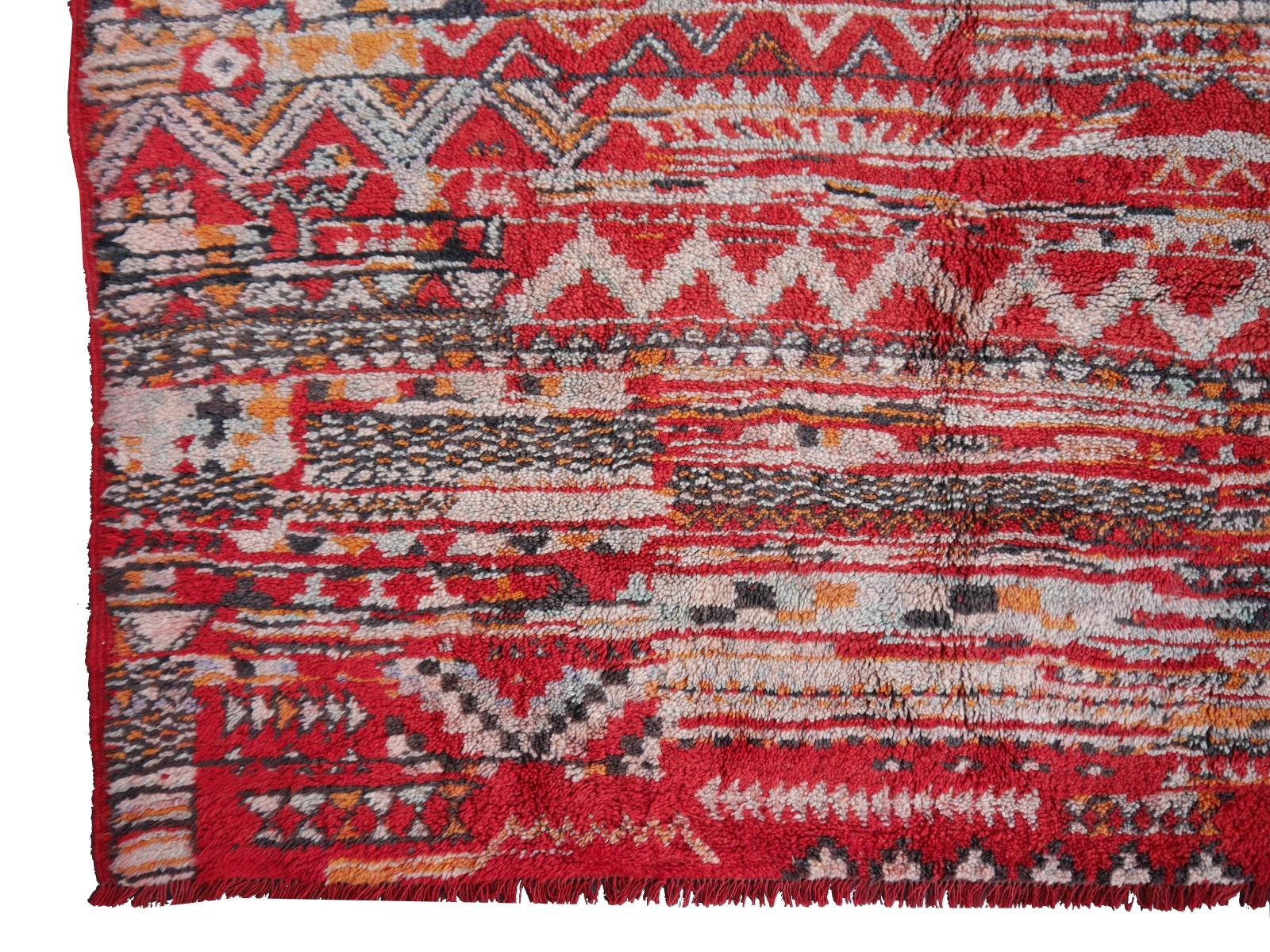 Large Red Moroccan Vintage Rug North African Tribal Design Djoharian Collection For Sale 1