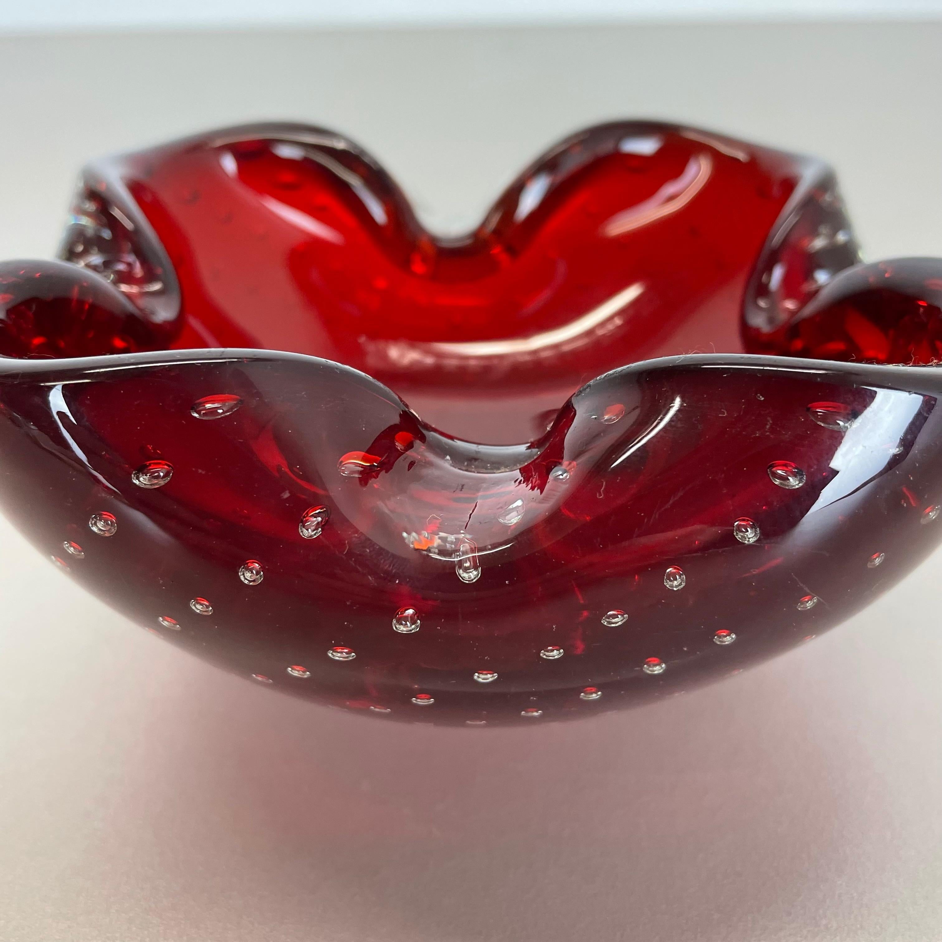 Murano Glass Large Red Murano Bubble Glass Bowl Element Shell Ashtray Murano, Italy, 1970s For Sale