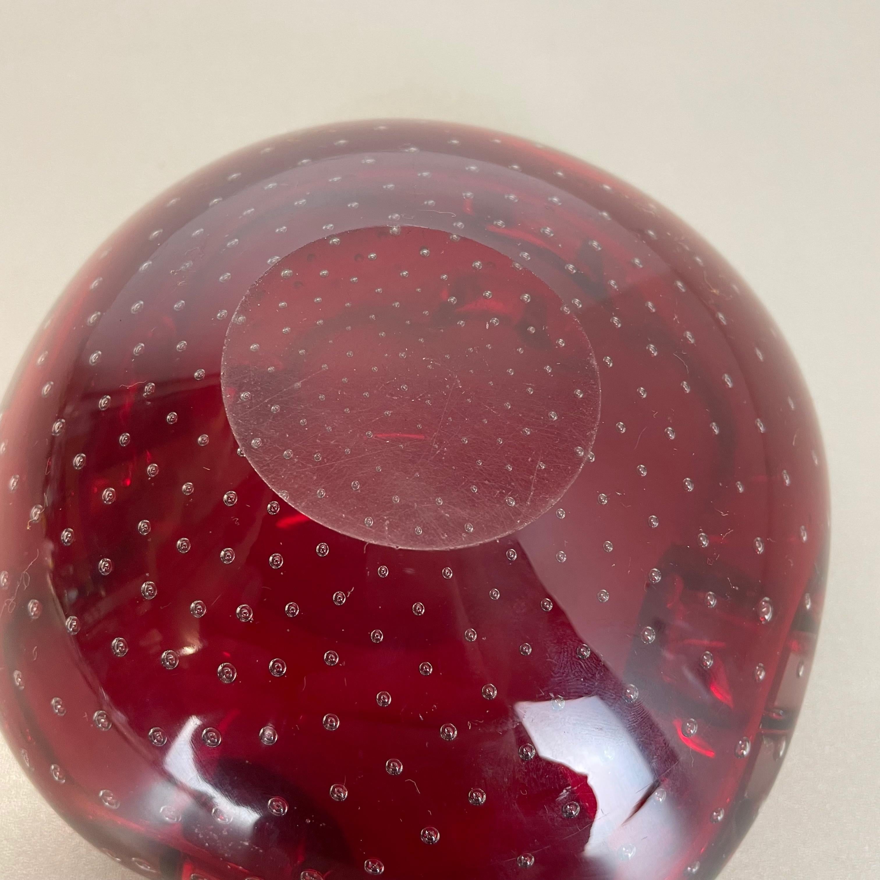 Large Red Murano Bubble Glass Bowl Element Shell Ashtray Murano, Italy, 1970s For Sale 7