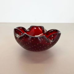 Large Red Murano Bubble Glass Bowl Element Shell Ashtray Murano, Italy, 1970s