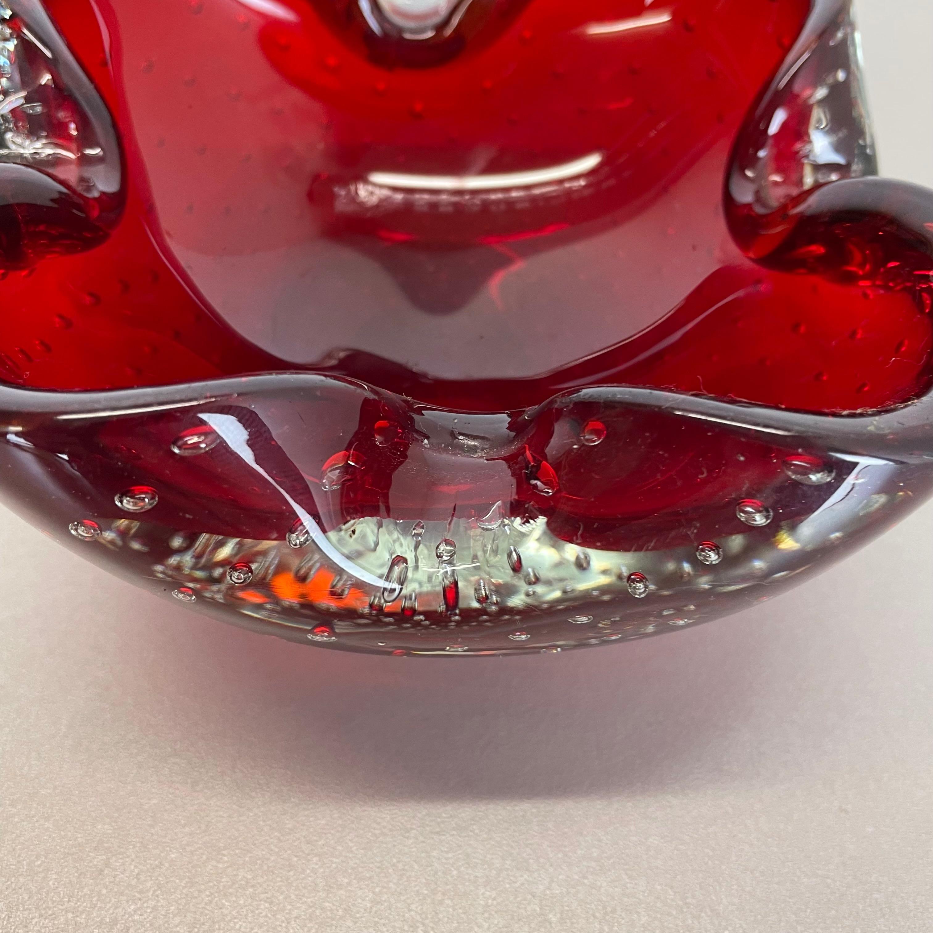 20th Century Large Red Murano Bubble Glass Bowl Element Shell Ashtray Murano, Italy, 1970s For Sale