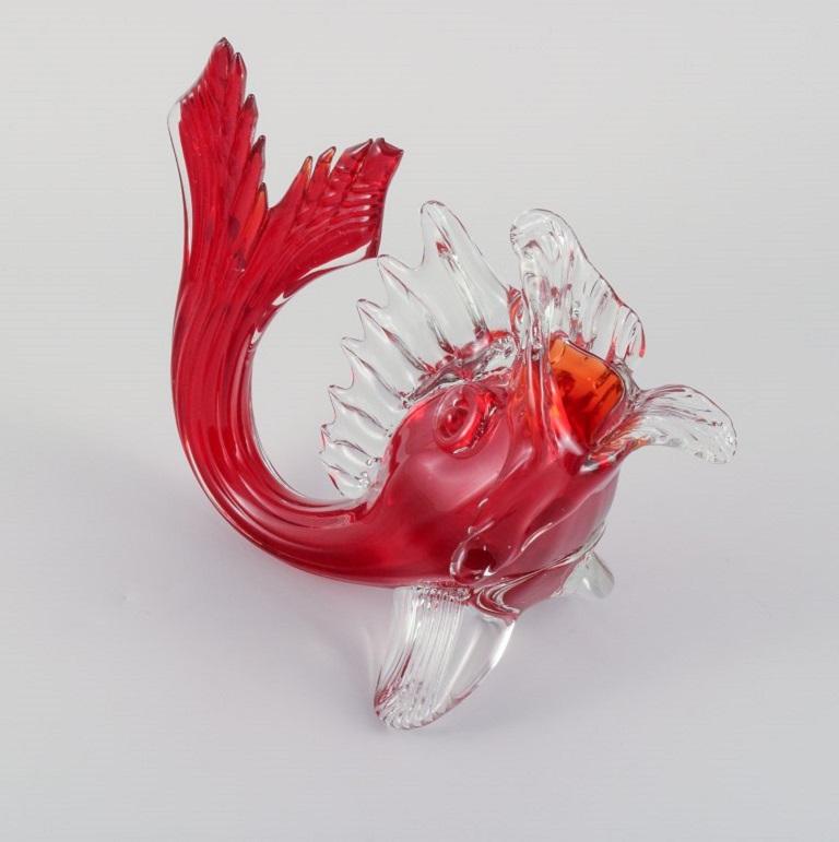 Mid-Century Modern Large Red Murano Fish in Mouth-Blown Art Glass, 1960s/70s For Sale