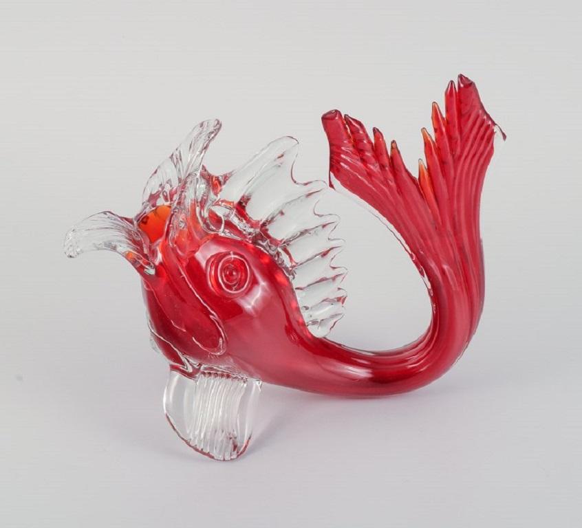 Italian Large Red Murano Fish in Mouth-Blown Art Glass, 1960s/70s For Sale