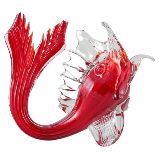 Grand poisson rouge de Murano en verre d'art soufflé à la bouche, années 1960/70