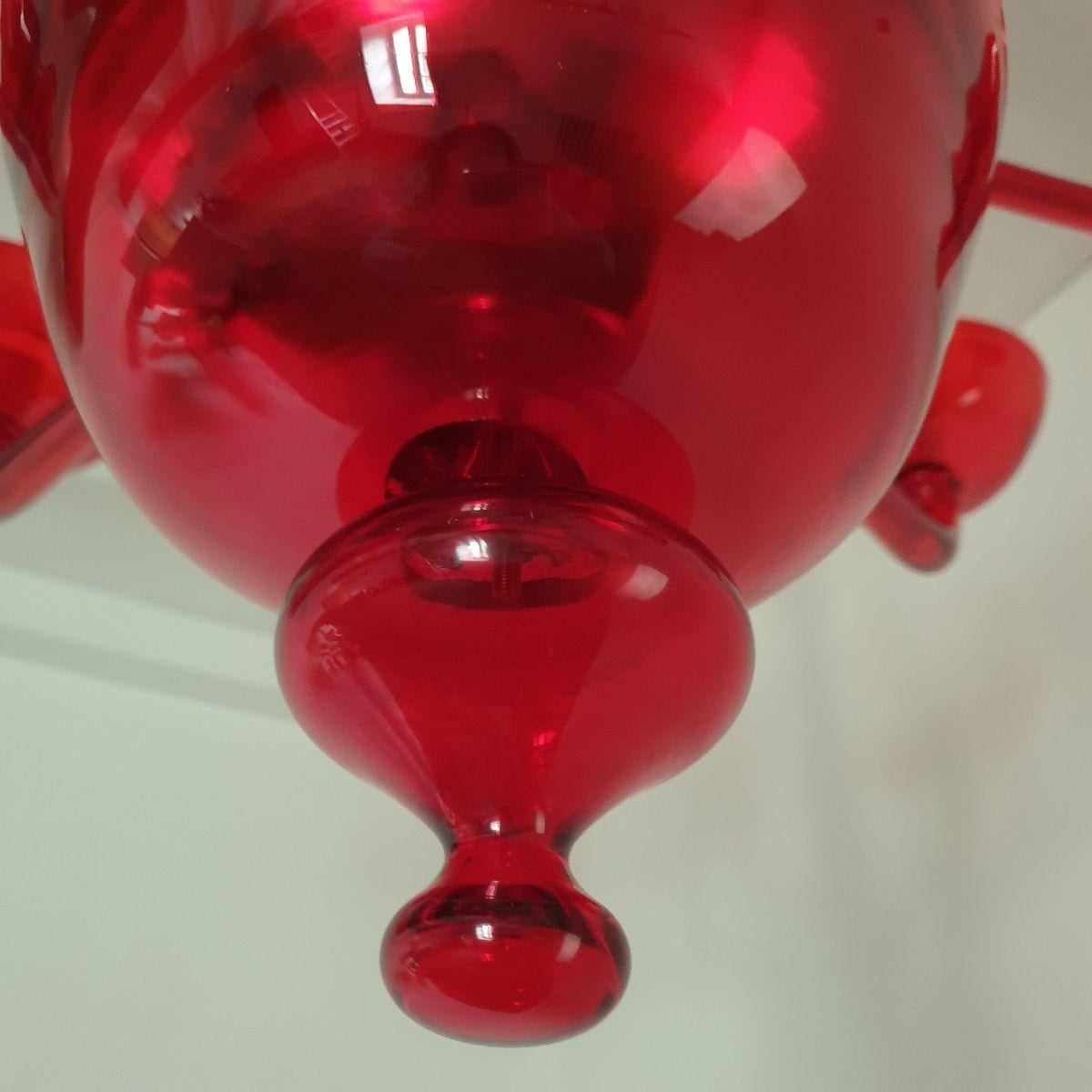 Grand lustre en verre de Murano rouge Italie en vente 3