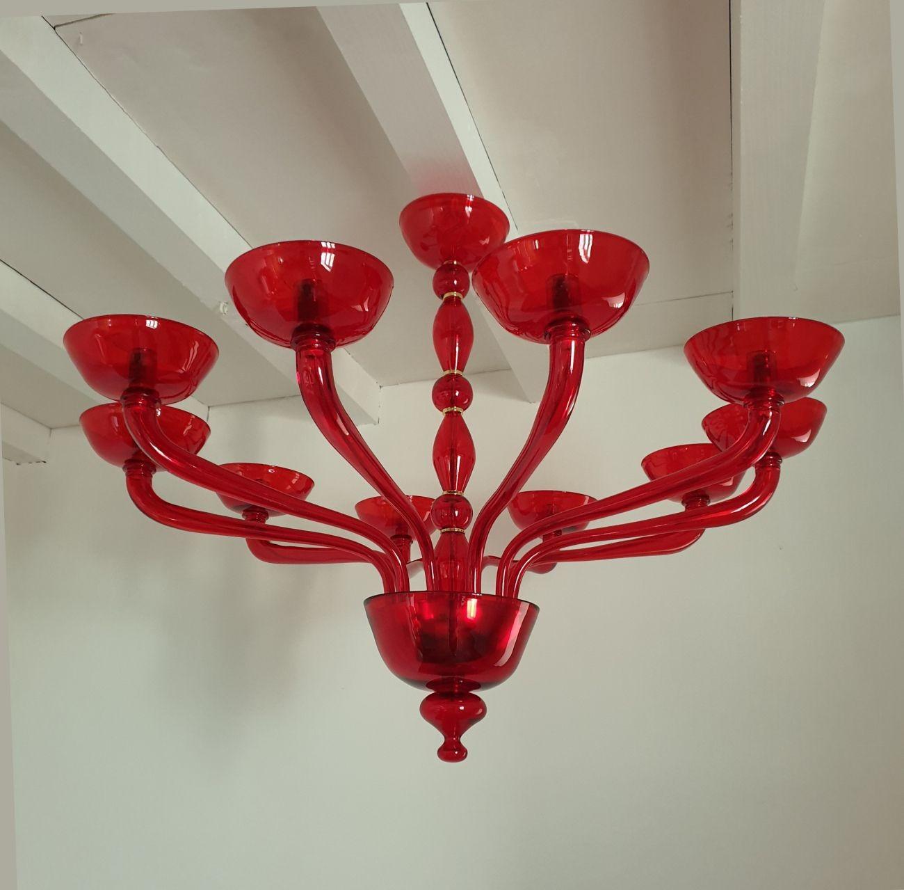 Mid-Century Modern Large red Murano glass chandelier Italy For Sale
