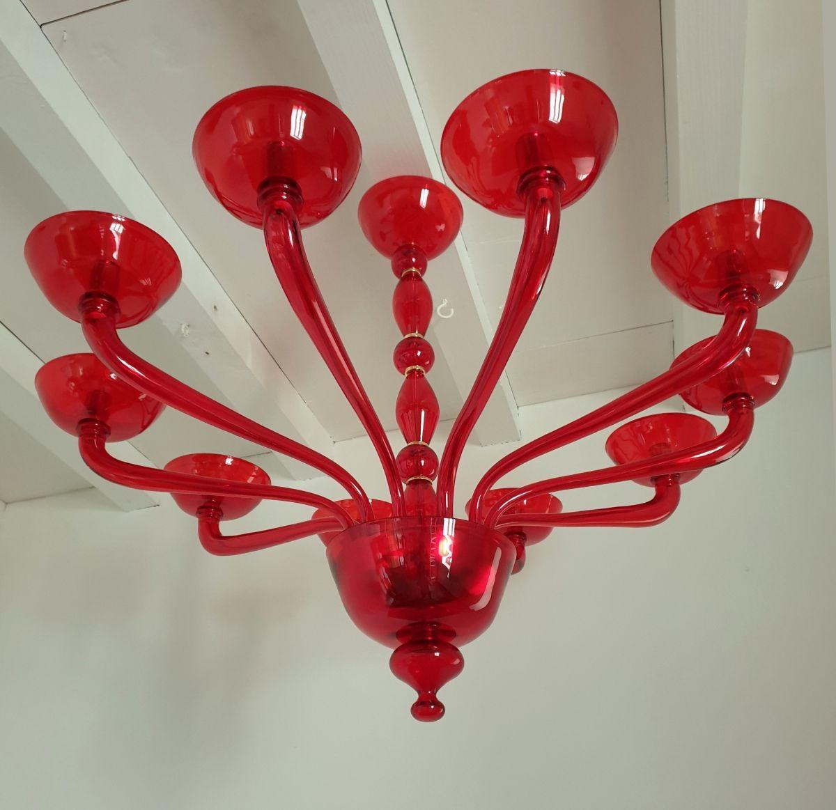Italian Large red Murano glass chandelier Italy For Sale