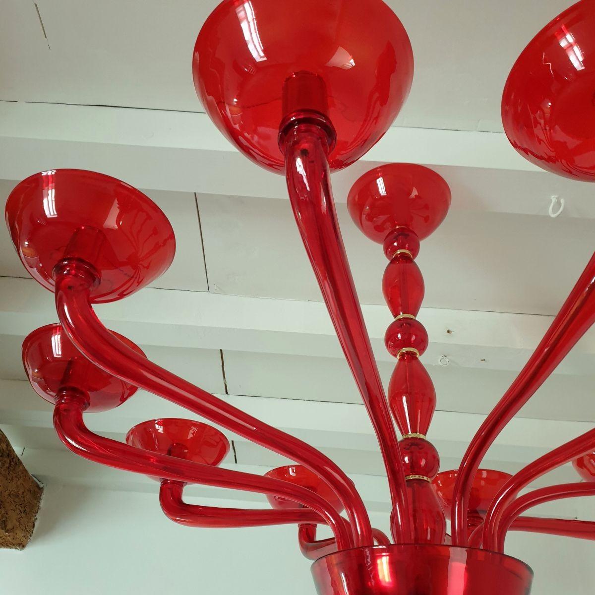 Late 20th Century Large red Murano glass chandelier Italy For Sale
