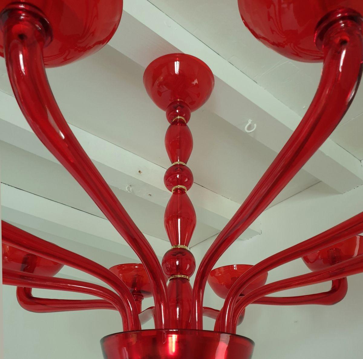 Large red Murano glass chandelier Italy For Sale 1
