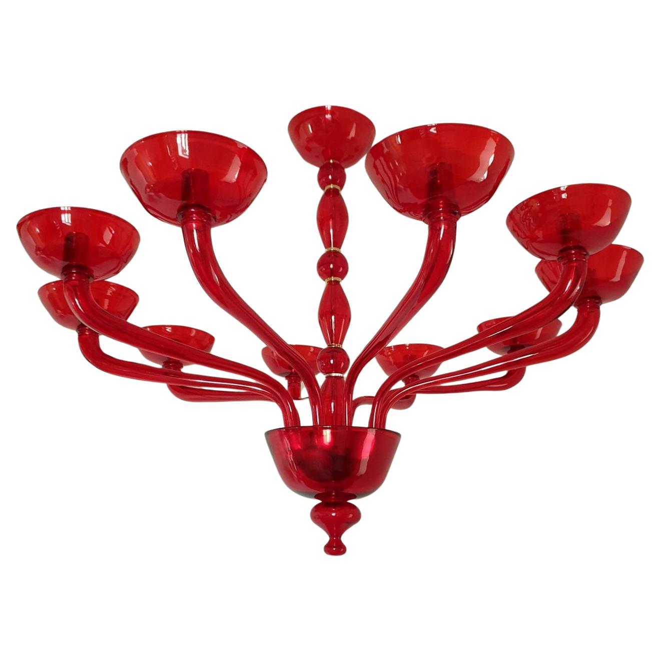 Large red Murano glass chandelier Italy For Sale