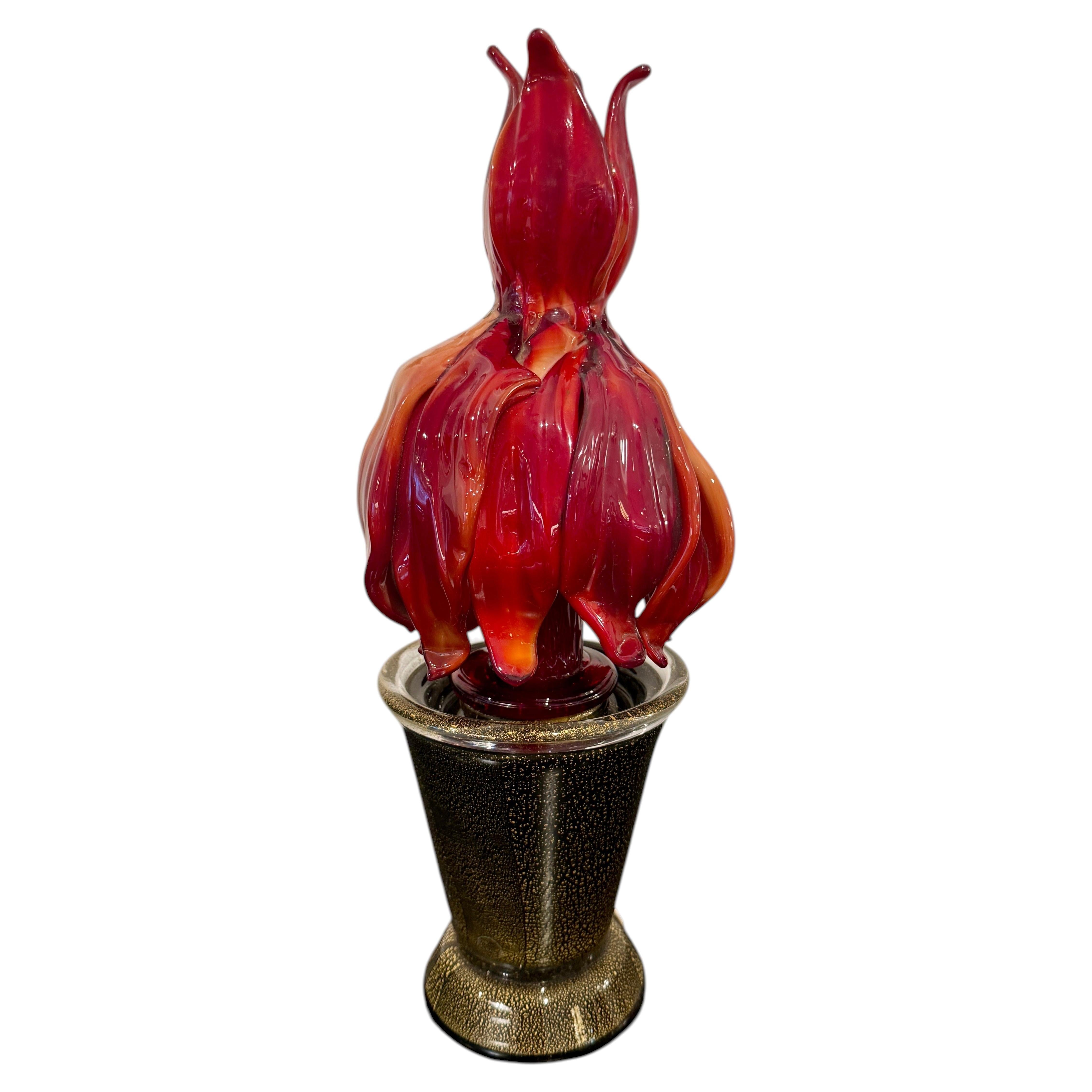 Large Red Murano Succulent Cactus Art Sculpture For Sale