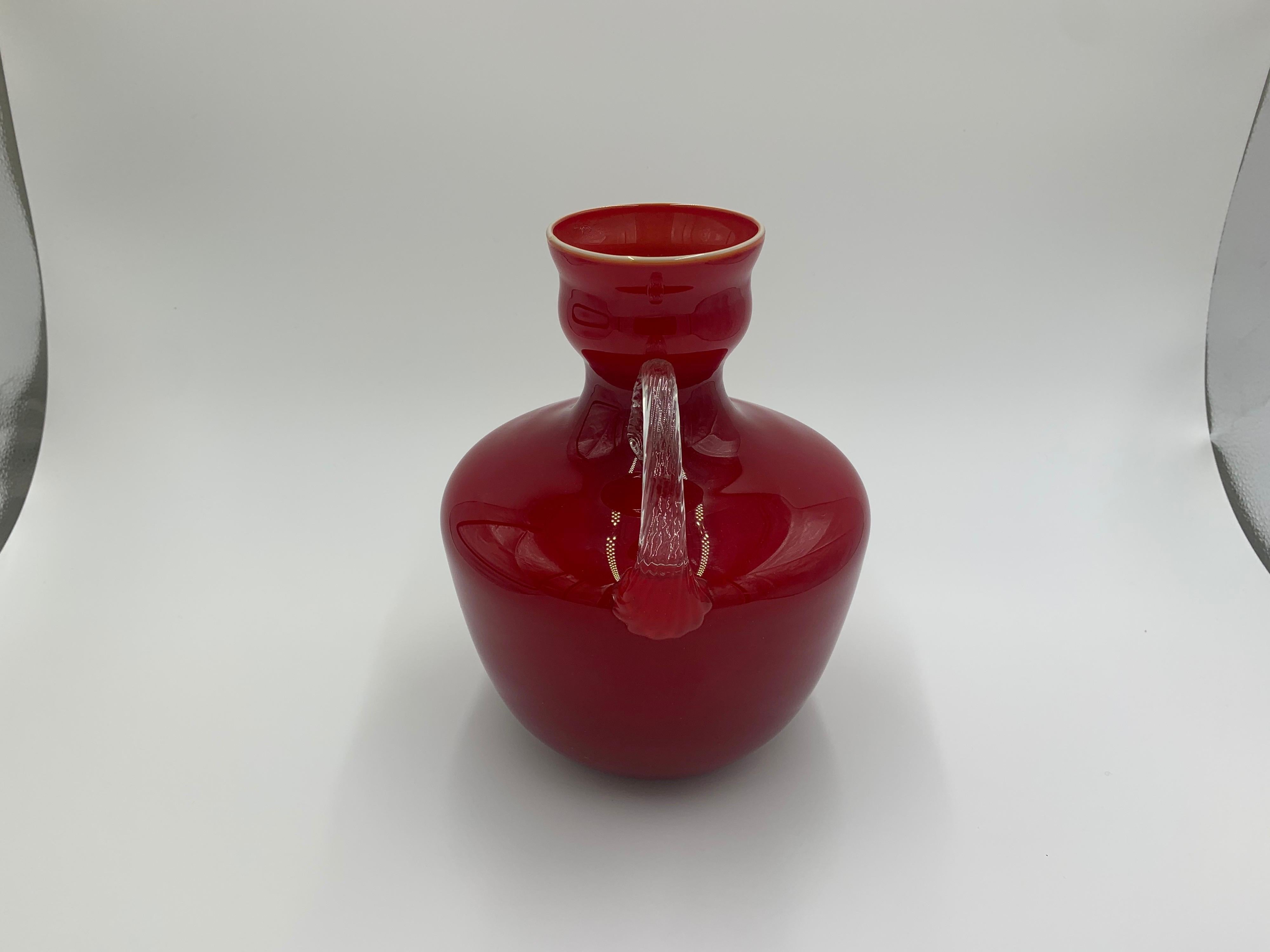 Große rote Opalina Fiorentina-Glasvase Empoli, Italien, 1960er Jahre im Zustand „Gut“ im Angebot in Chorzów, PL