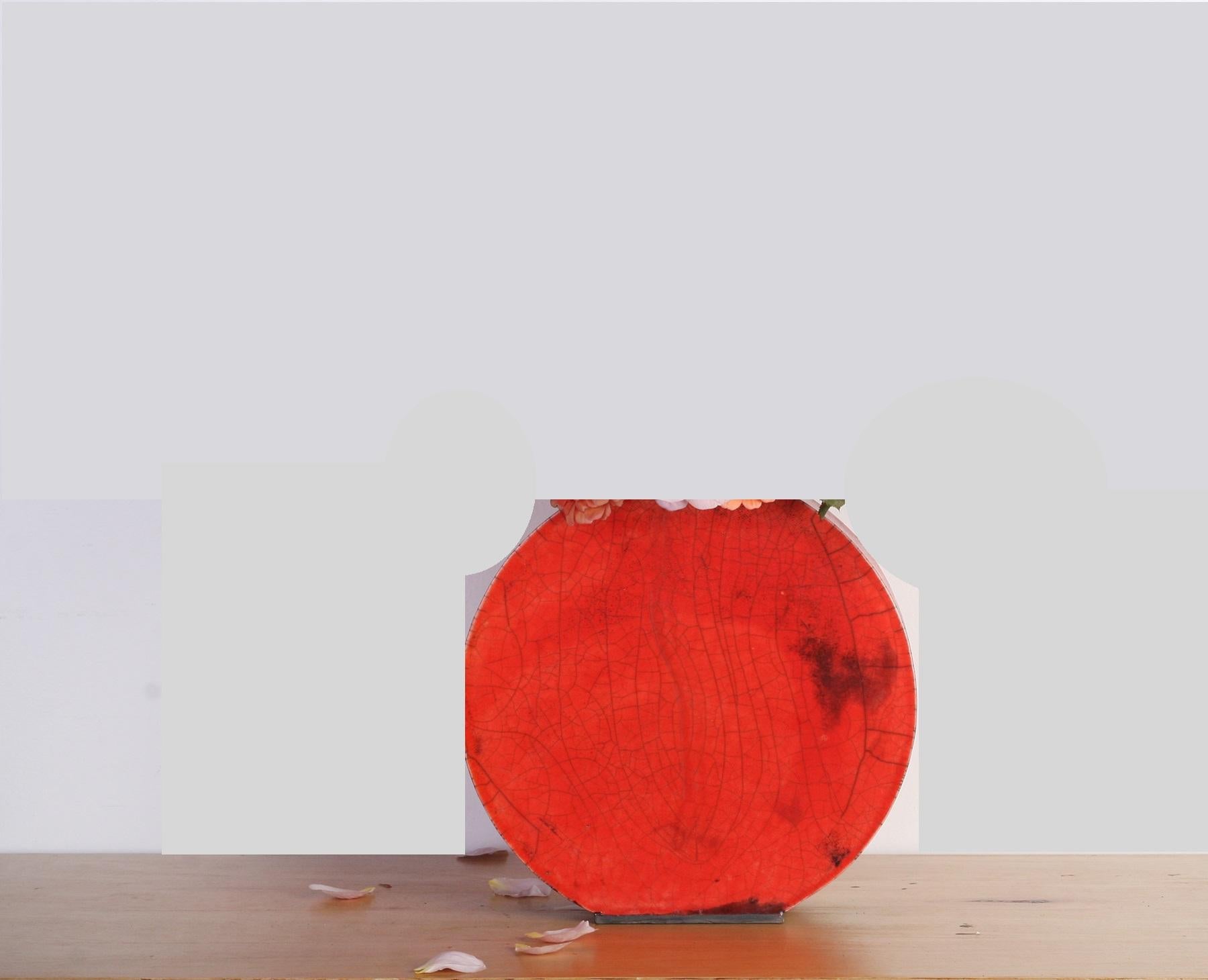 Large red orange vase by Doa Ceramics. 
Dimensions: 12
