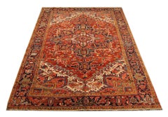 Large Red Oriental Geometric Rug Handwoven Wool Rustic Rugs for Sale 232x333cm
