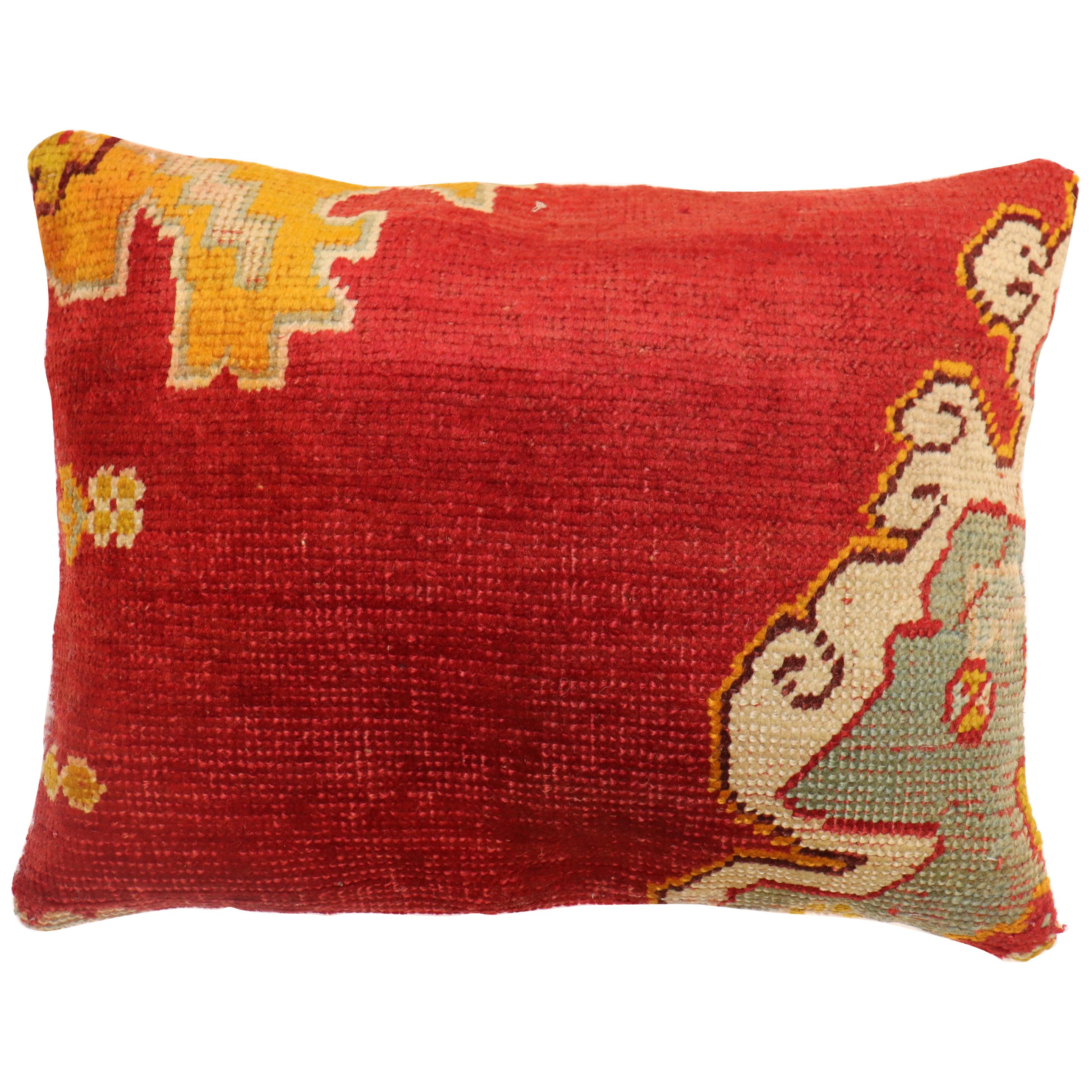 Large Red Oushak Rug Pillow For Sale