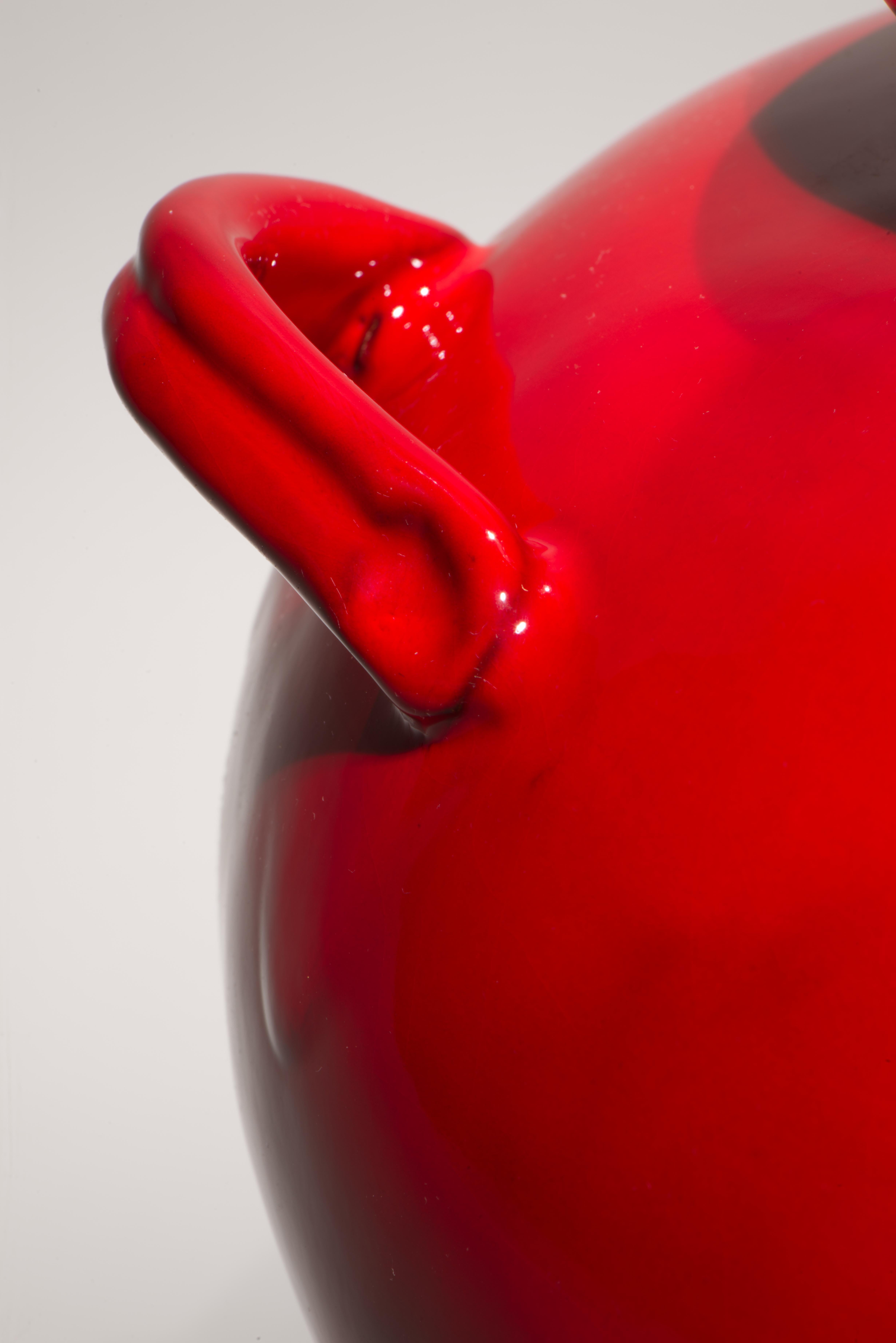 Große rote ochsenblutfarbene Chinoiserie-Keramik-Urnen-Tischlampe, 1970er-1980er Jahre im Angebot 2