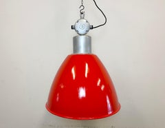 Large Red Painted Industrial Factory Lamp from Elektrosvit, 1960s