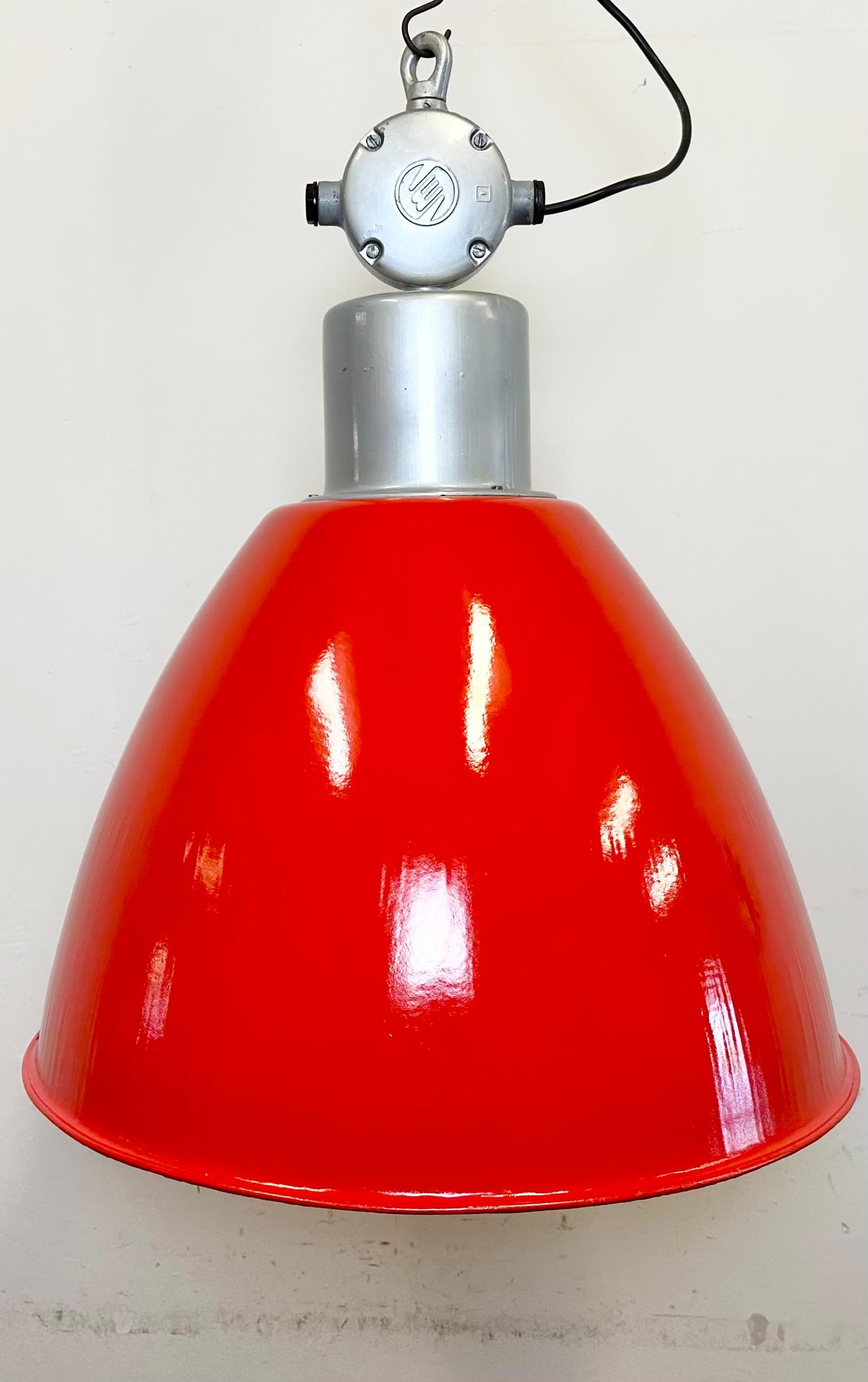 Czech Large Red Painted Industrial Factory Lamp from Elektrosvit, 1960s For Sale