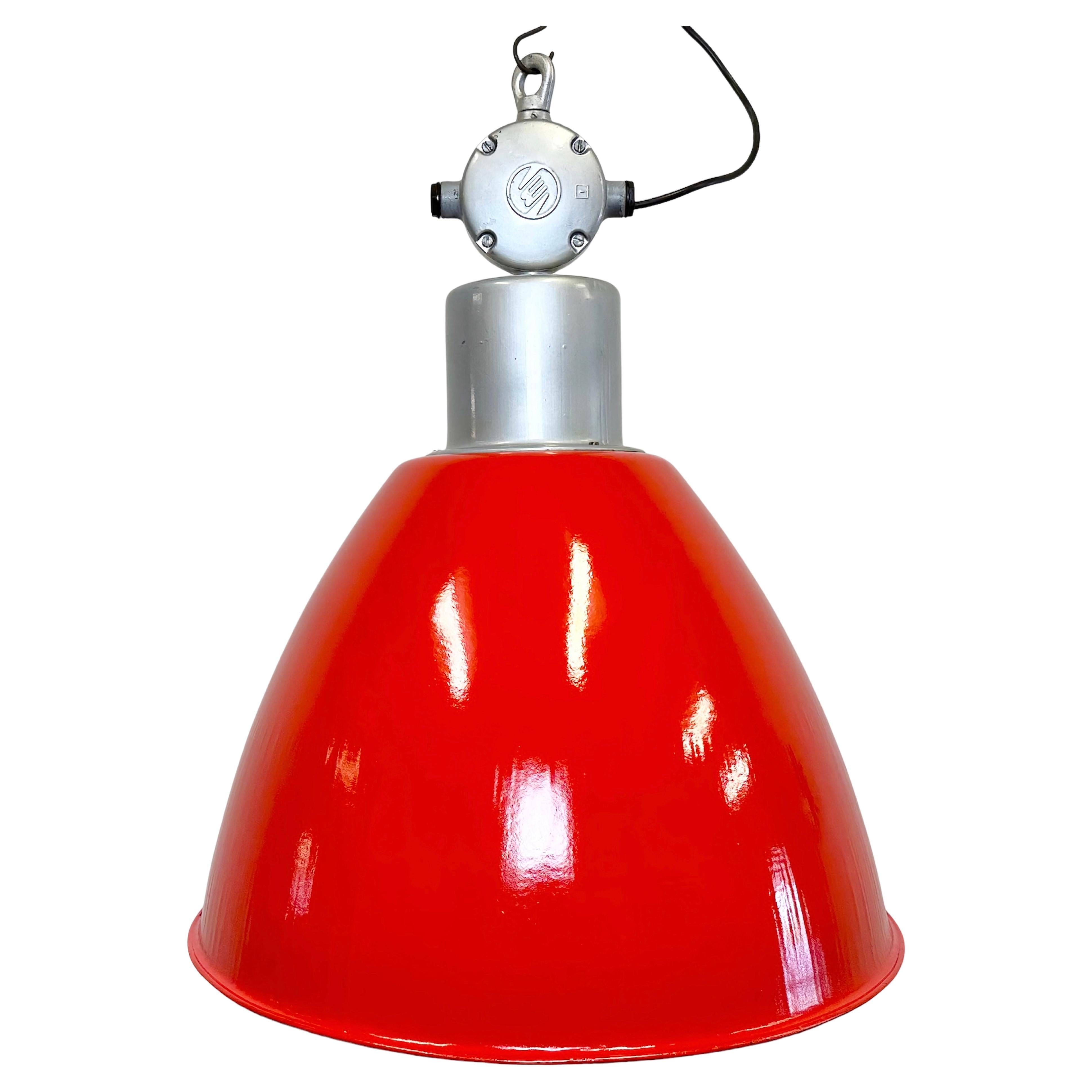 Large Red Painted Industrial Factory Lamp from Elektrosvit, 1960s