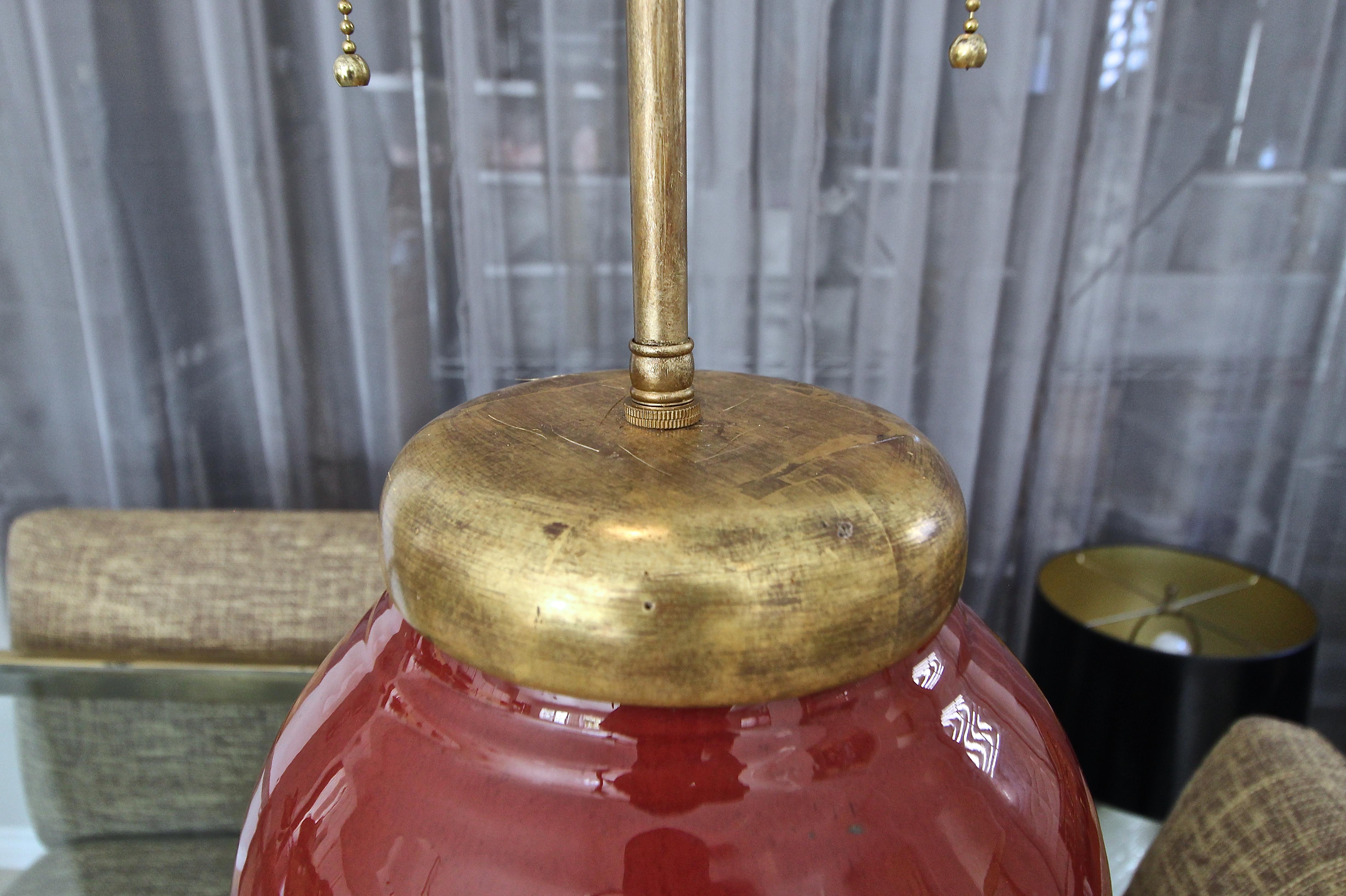 Large Chinese Oxblood Porcelain Water Gilt Table Lamp For Sale 3