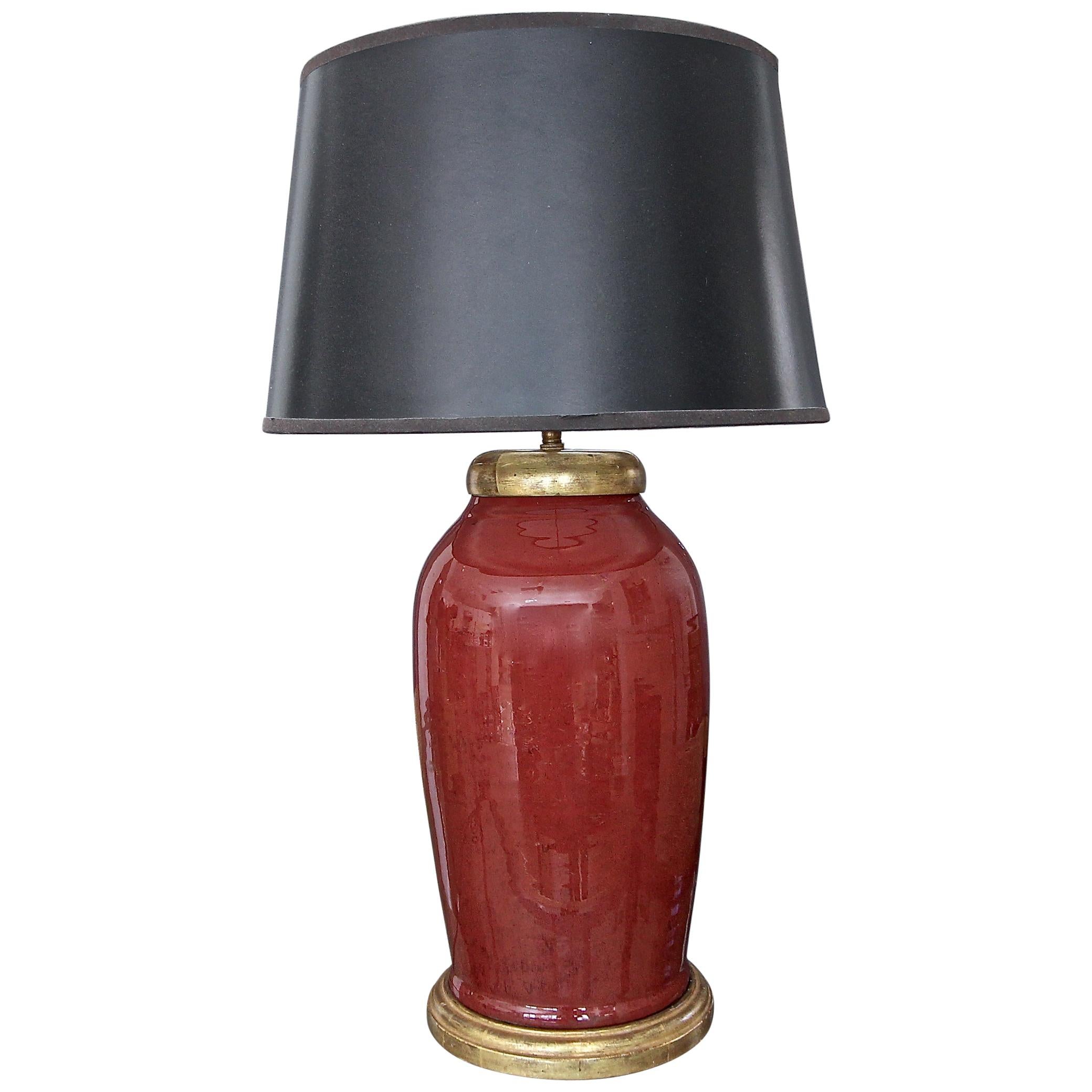 Large Chinese Oxblood Porcelain Water Gilt Table Lamp For Sale