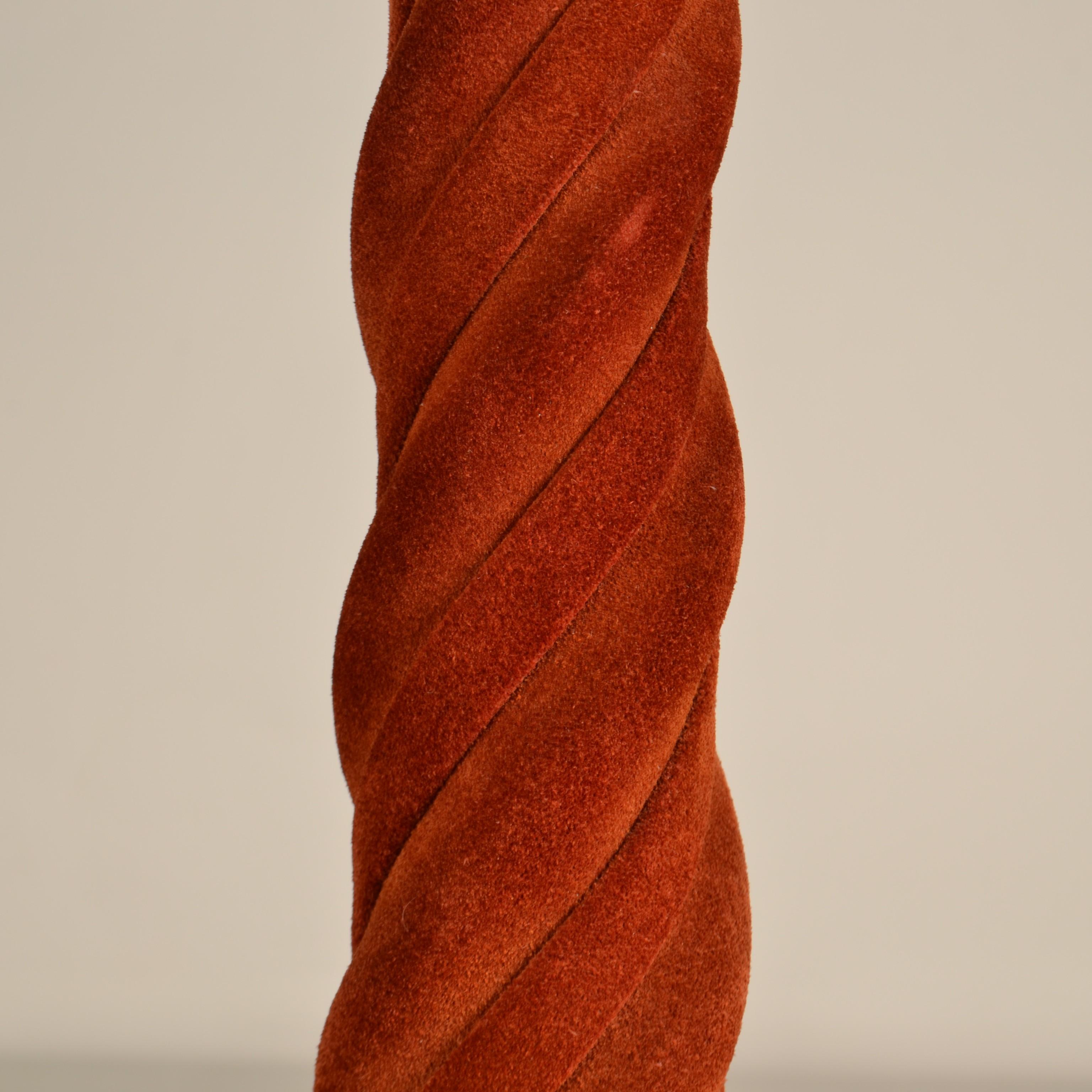 Large Red Suede Leather and Brass 1960's Table Lamp For Sale 1