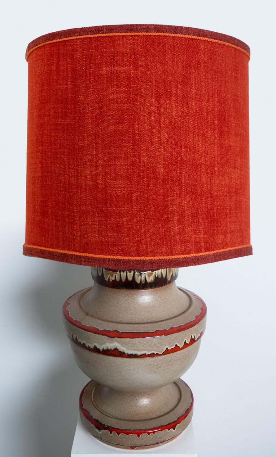 Large Red Taupe Ceramic Table Lamp, Germany In Good Condition For Sale In Rijssen, NL