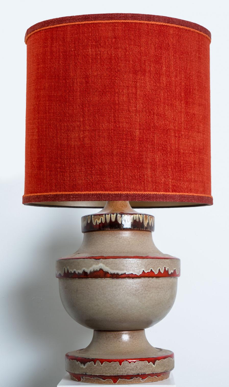 Large Red Taupe Ceramic Table Lamp, Germany For Sale 1