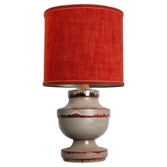 Vintage Large Red Taupe Ceramic Table Lamp, Germany