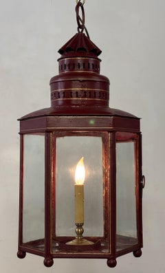 Large Red Tole Painted Lantern Light Fixture, American 19th Century Circa 1840