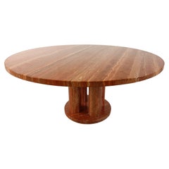 Large red travertine round dining table, 1970s