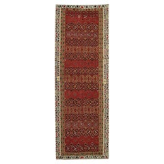 Antique Large Red Wool Kilim Runner Handwoven Traditional Turkish Kilim Rug