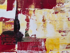 Large Scale Contemporary Abstract Grid Painting in Crimson, Ochre and Cream
