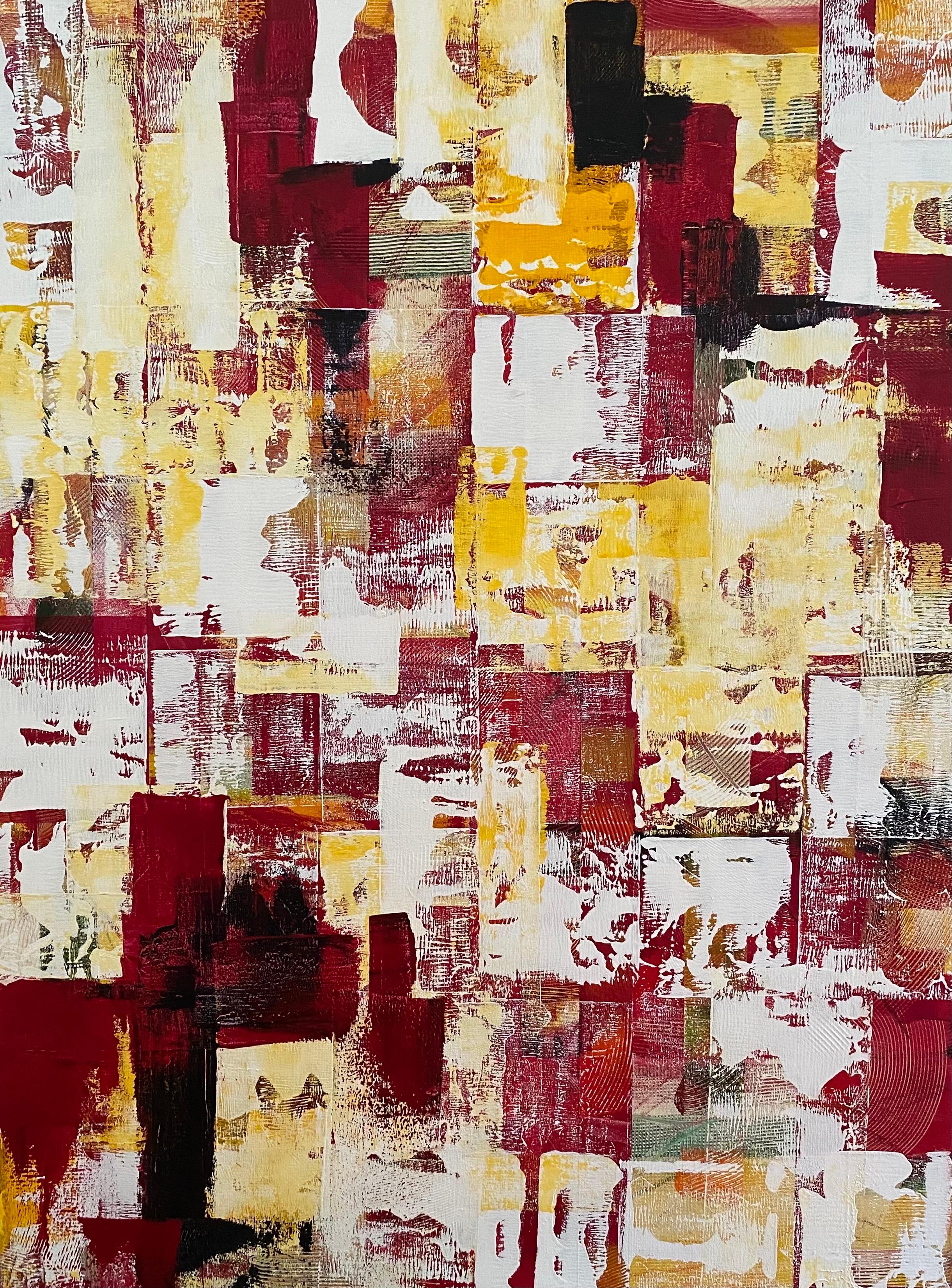 Moderne Grande peinture abstraite rouge et jaune intitulée « Geranium » de Rebecca Ruoff, 2021 en vente