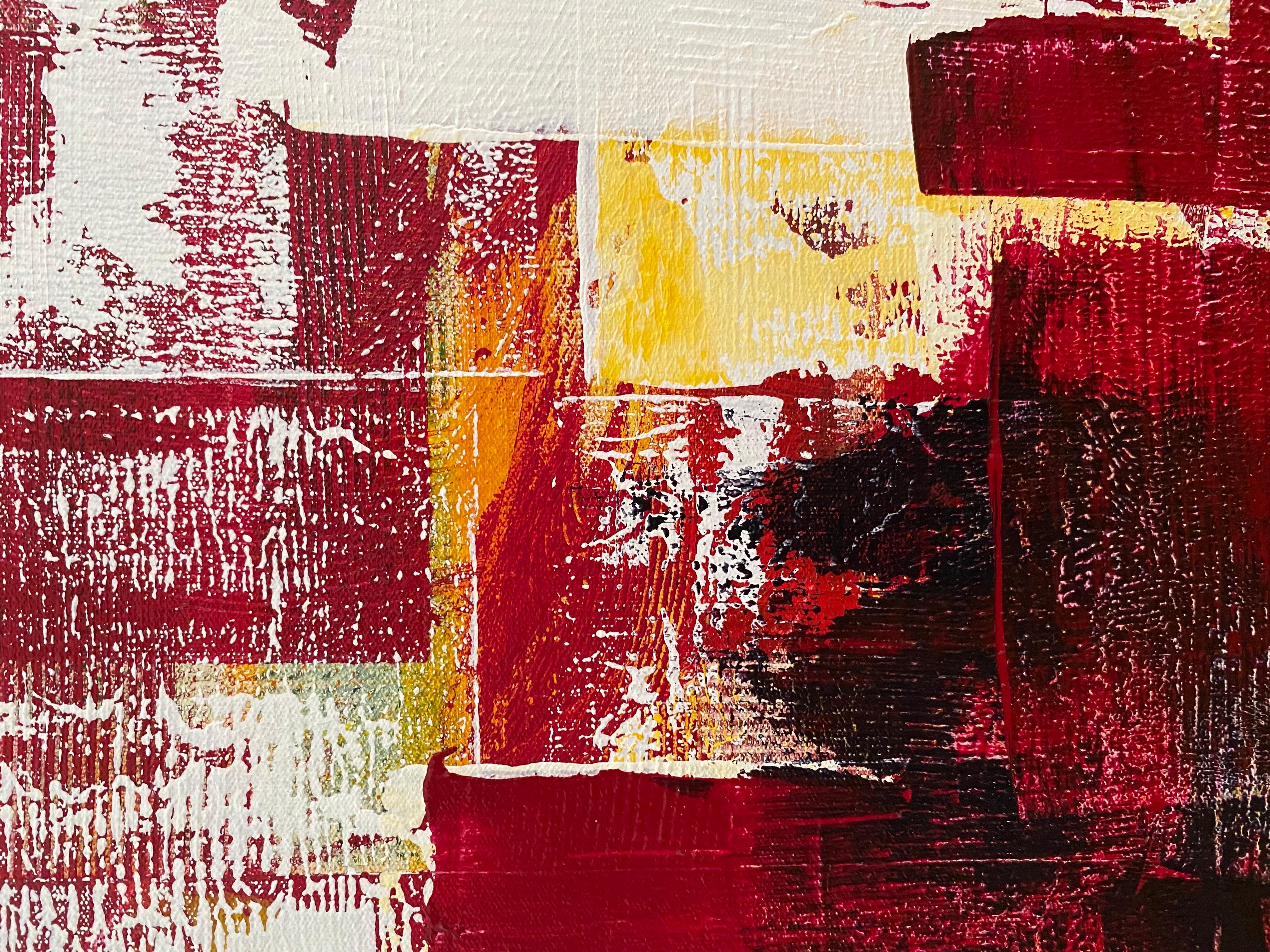 Américain Grande peinture abstraite rouge et jaune intitulée « Geranium » de Rebecca Ruoff, 2021 en vente