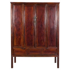 Large Reddish Brown Lacquered Cabinet with Folding Doors and Two Shelves