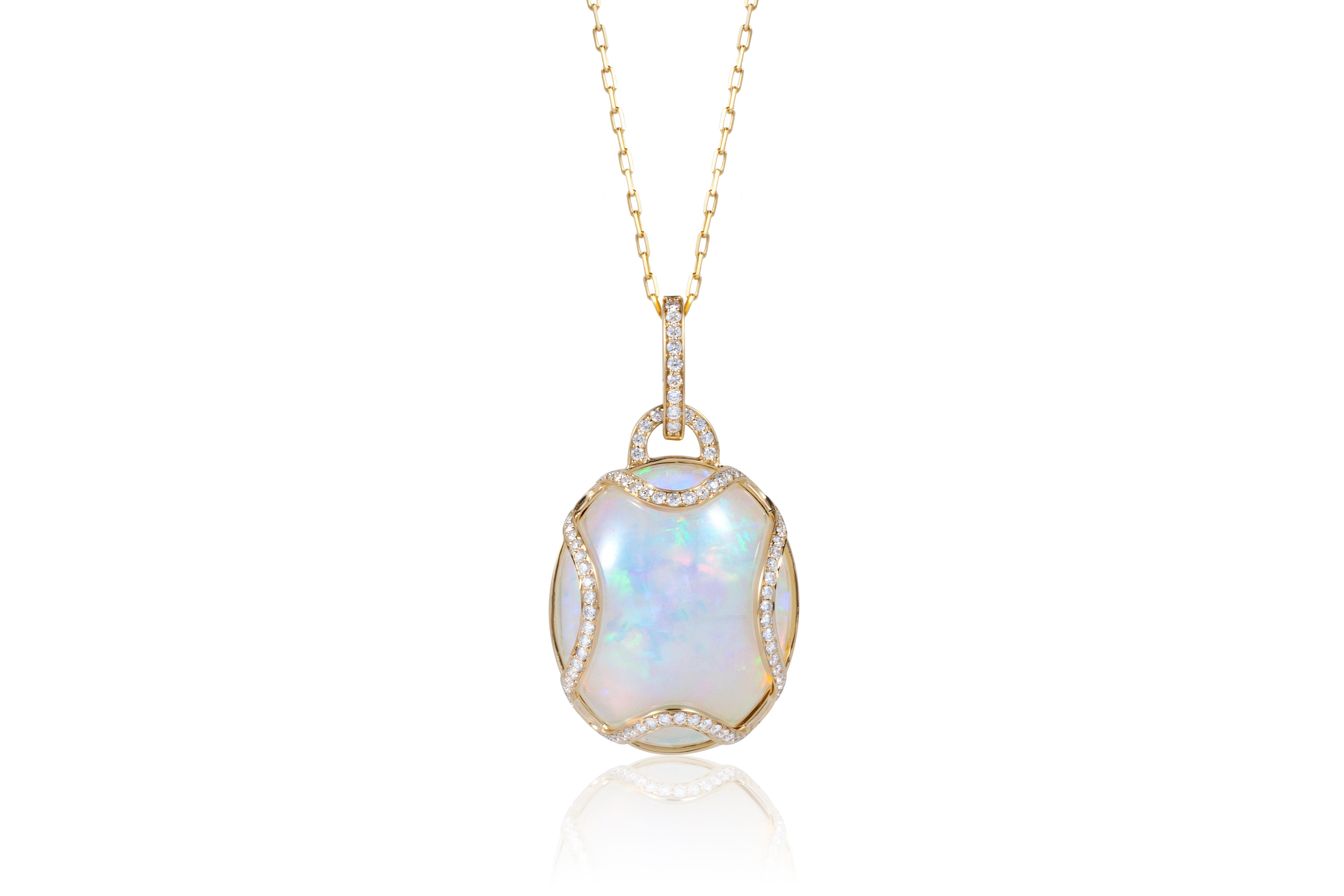 Large Reddish Opal Pendant with Diamonds n 18K Yellow Gold, from 'G-One' Collection

Gemstone Weight: Opal- 27.29 Carats

Diamond: G-H / VS, Approx Wt: 0.72 Carats