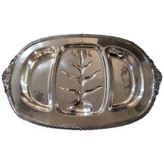 Large Reed & Barton Silver Plate 3-Part Footed Meat Platter