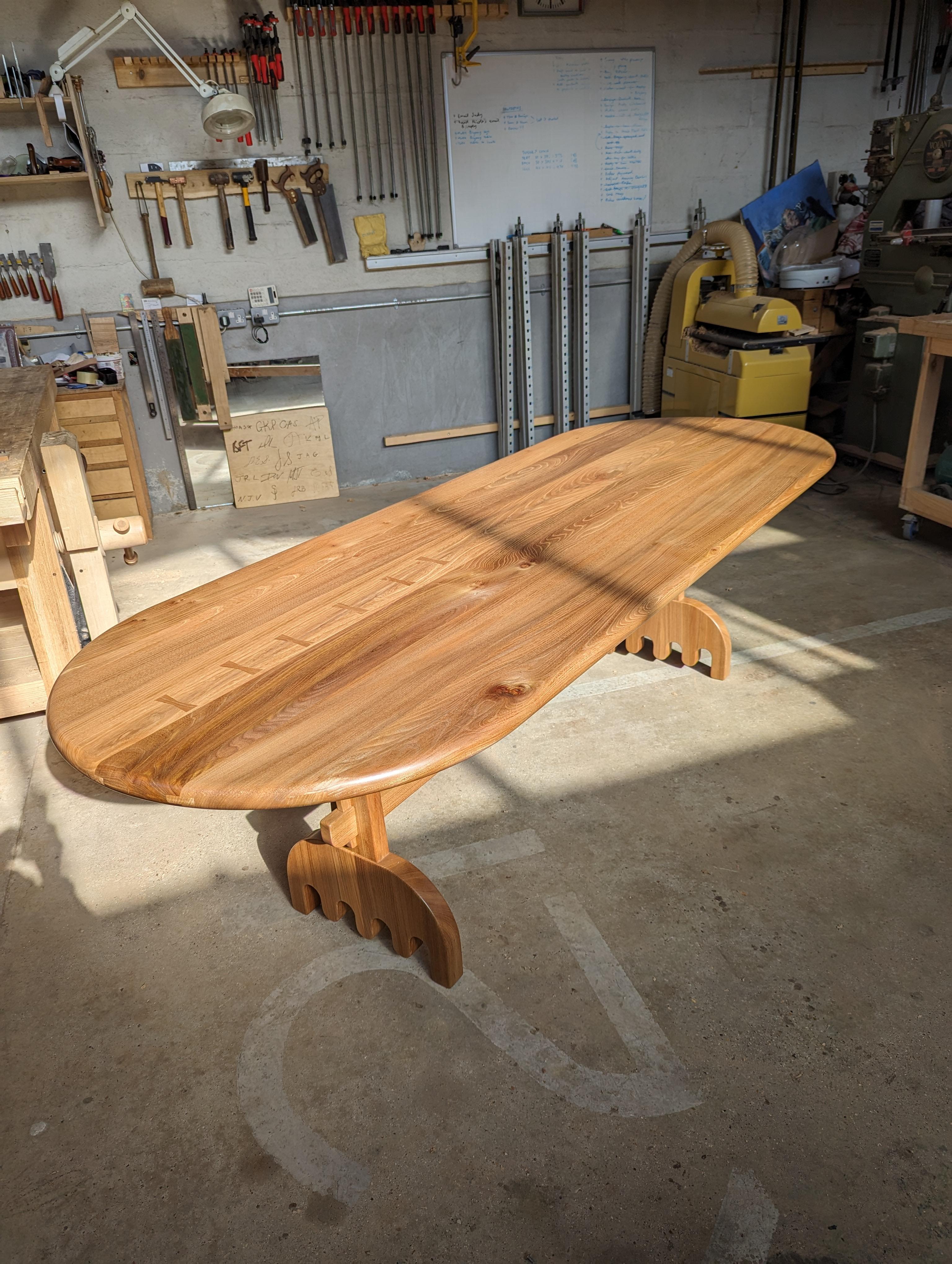 Large Refectory Dining Table in Elm, Designed and Handmade by Loose Fit, UK For Sale 3