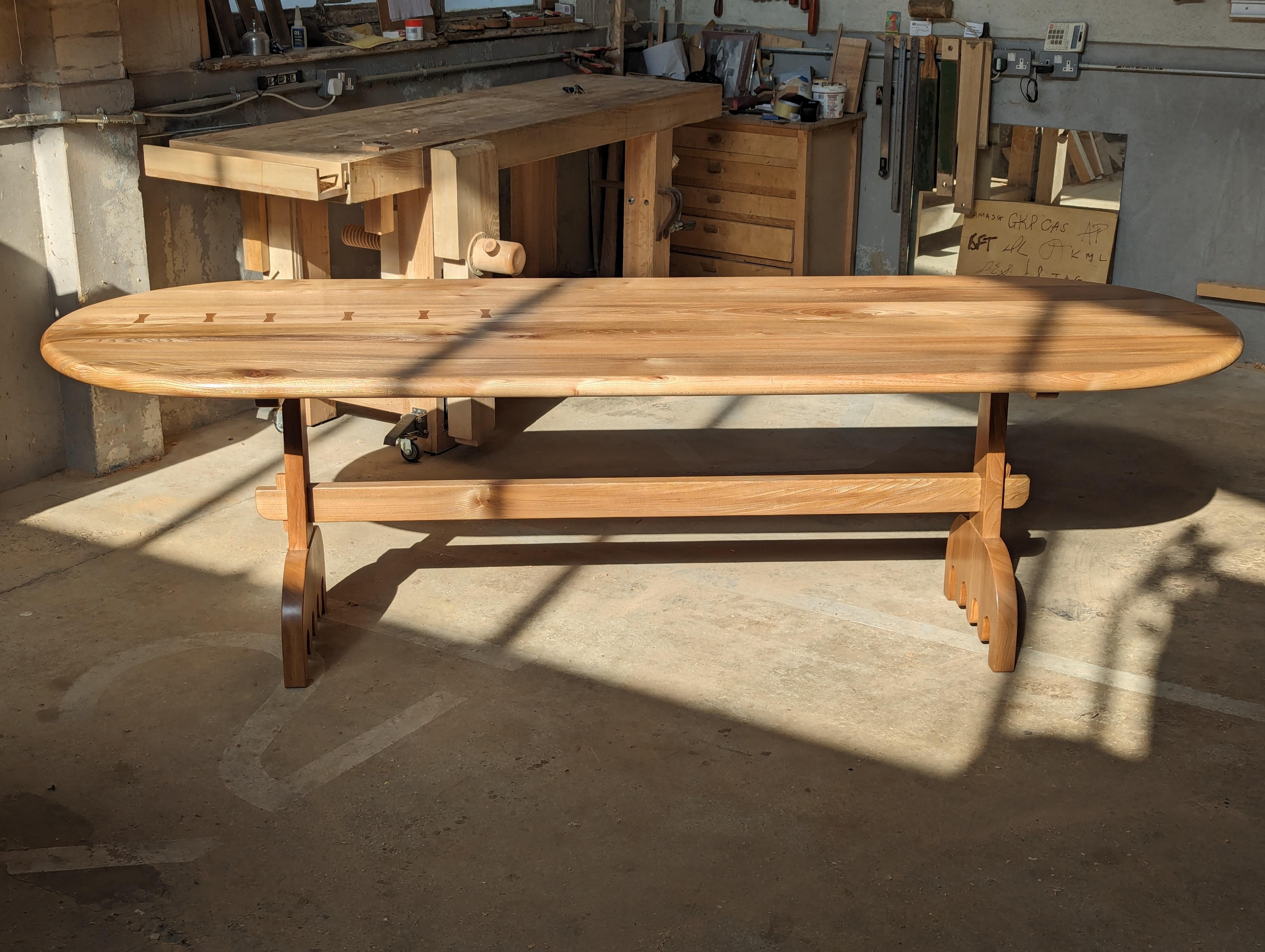 Organic Modern Large Refectory Dining Table in Elm, Designed and Handmade by Loose Fit, UK For Sale