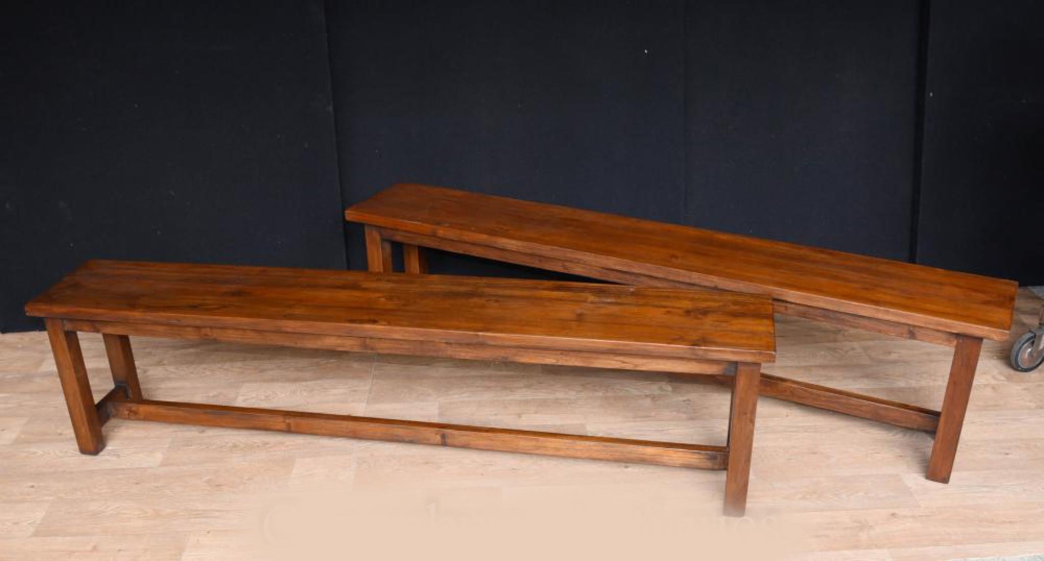 Late 20th Century Large Refectory Table and Bench Farmhouse Kitchen Dining Set For Sale