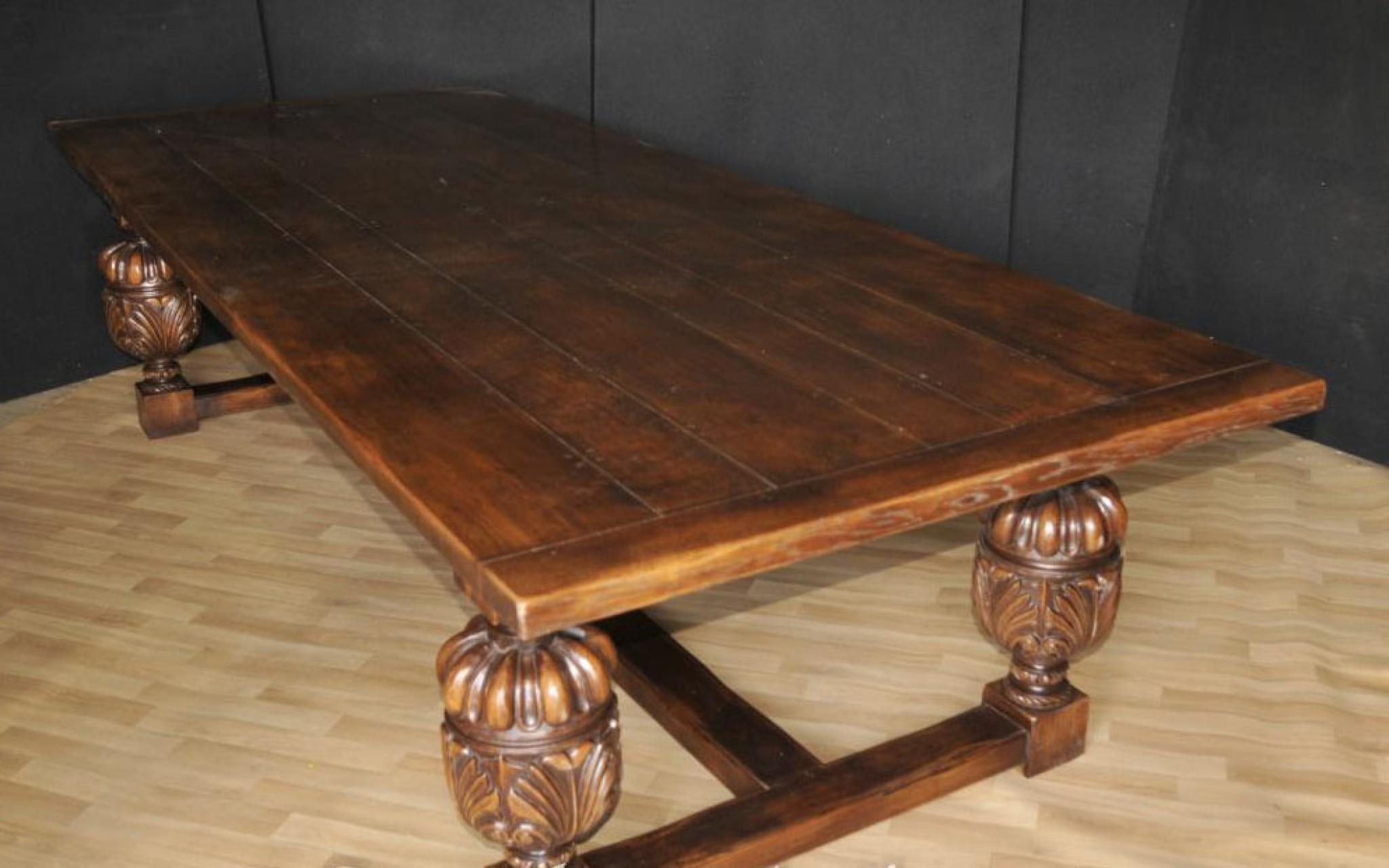 Late 20th Century Large Refectory Table - French Farmhouse Oak Kitchen Dining Tables For Sale